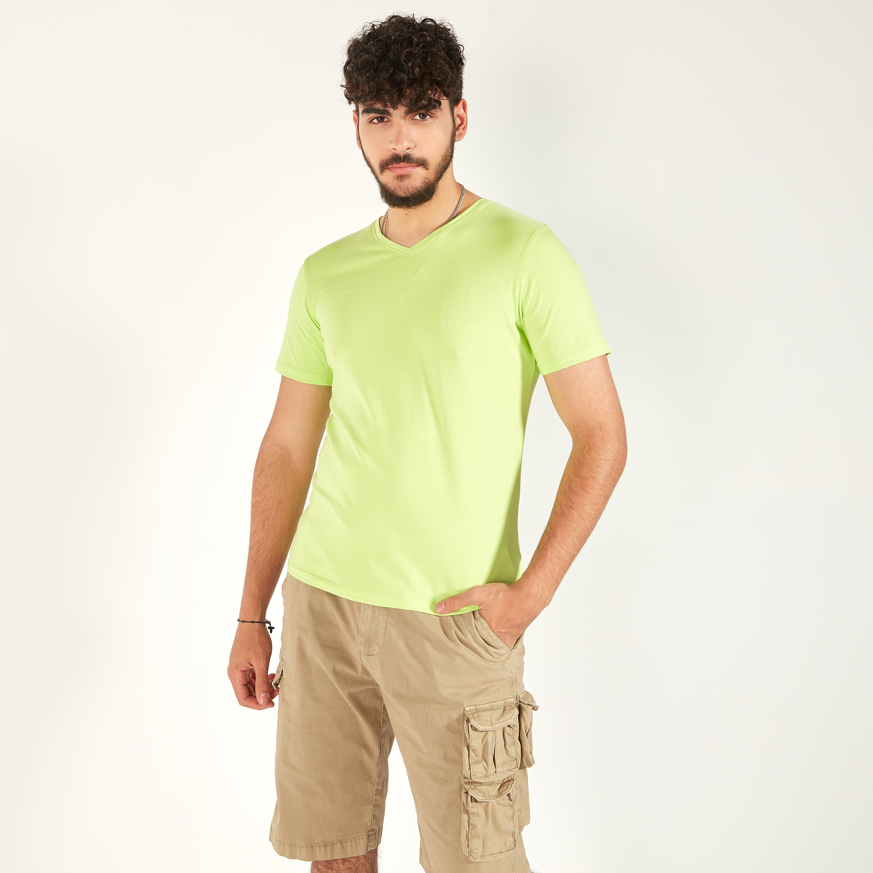 Solid T-shirt with V-neck and Short Sleeves-men-clothing-tshirtsandpolos-tshirts-image-3
