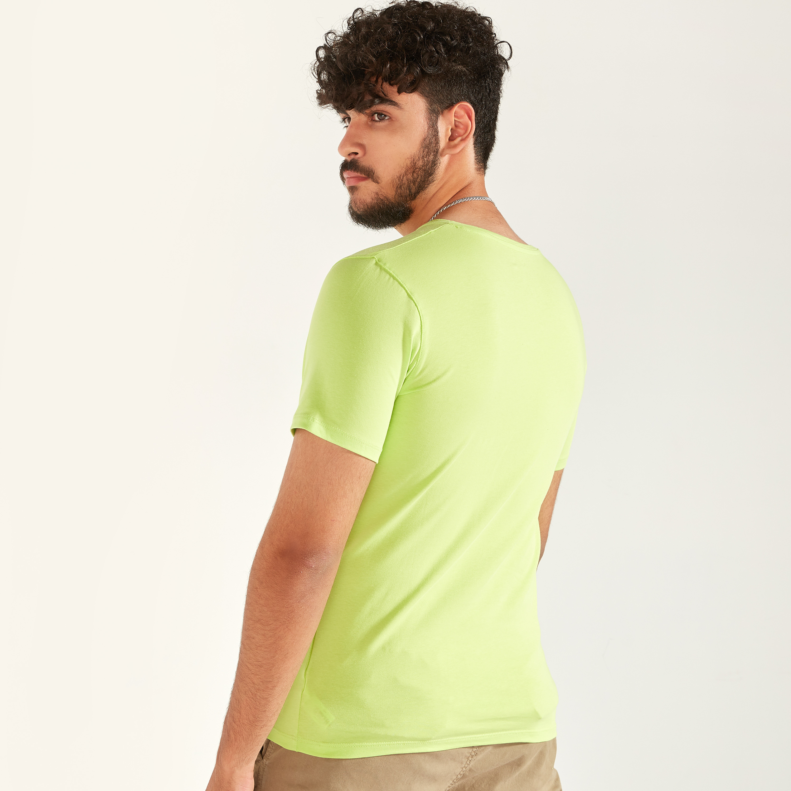 Solid T-shirt with V-neck and Short Sleeves-men-clothing-tshirtsandpolos-tshirts-image-4