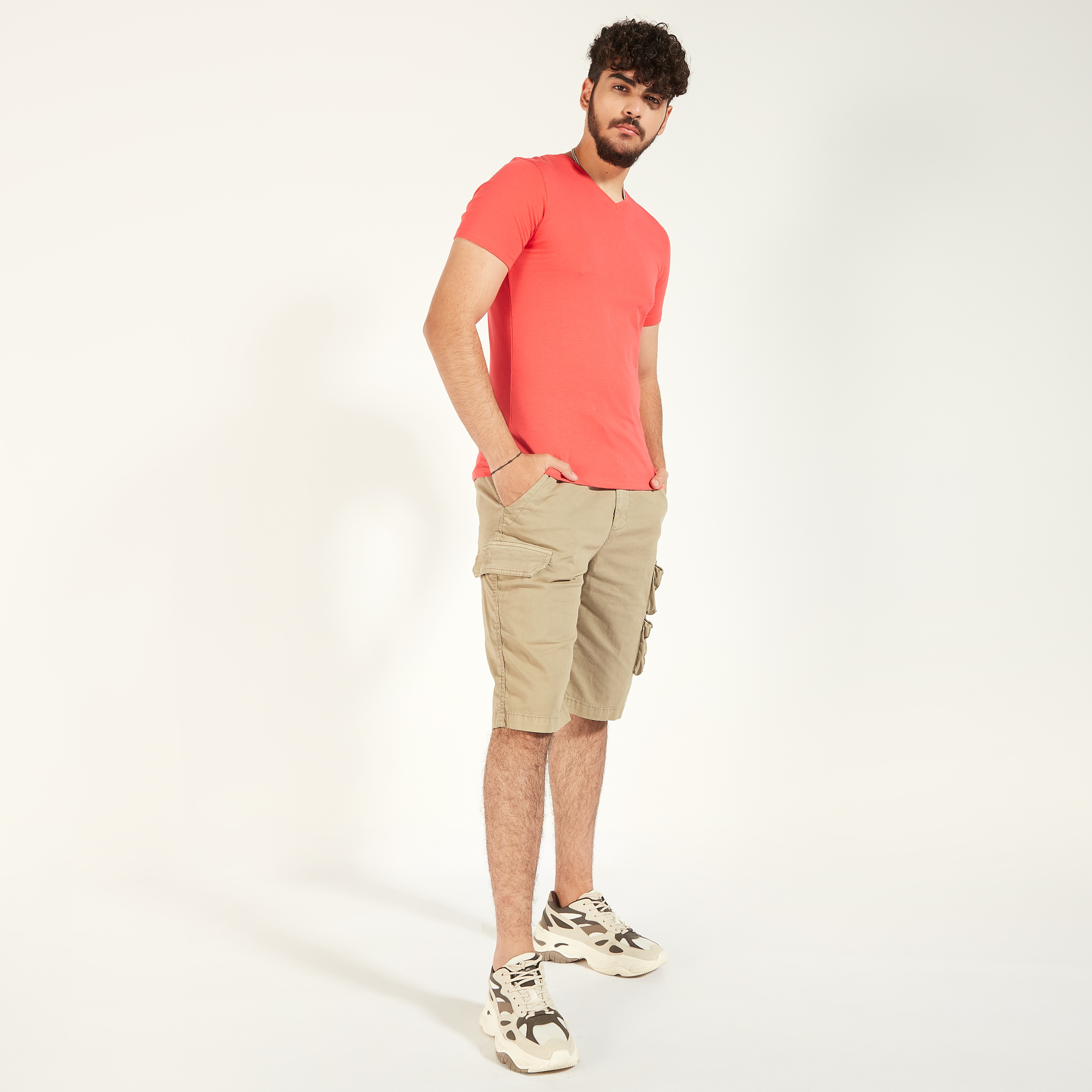 Solid T-shirt with V-neck and Short Sleeves-men-clothing-tshirtsandpolos-tshirts-image-6