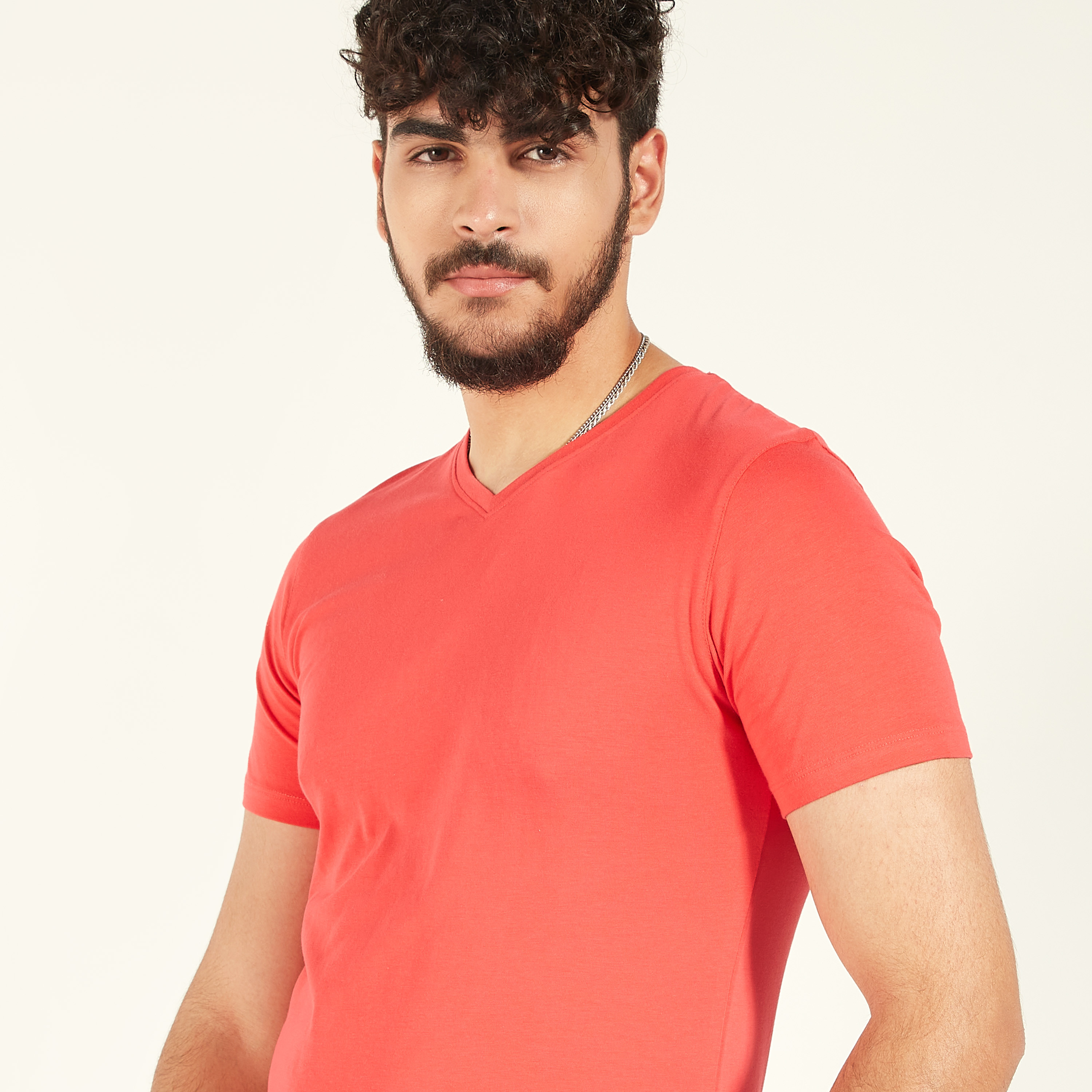 Solid T-shirt with V-neck and Short Sleeves-men-clothing-tshirtsandpolos-tshirts-image-7