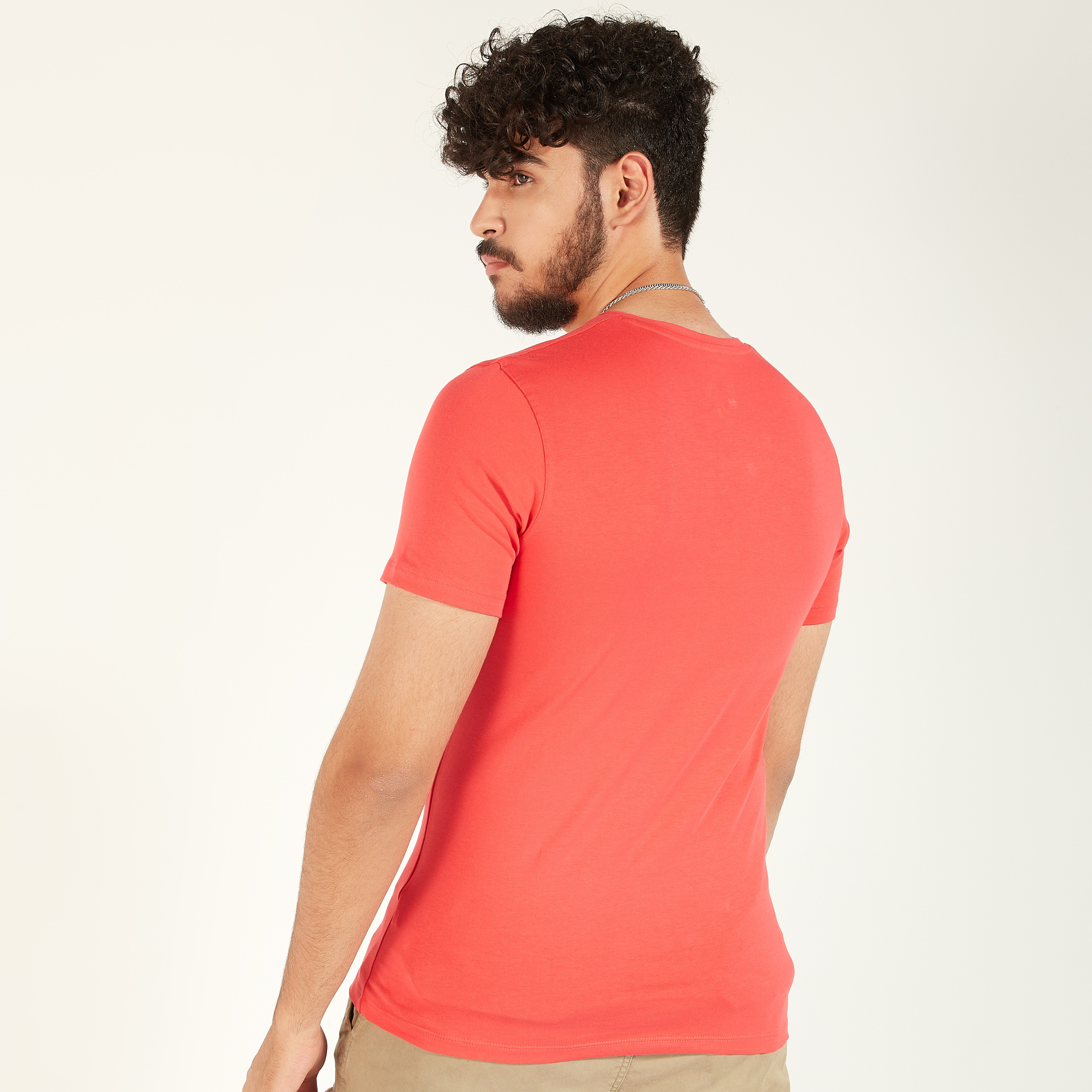 Solid T-shirt with V-neck and Short Sleeves-men-clothing-tshirtsandpolos-tshirts-image-8