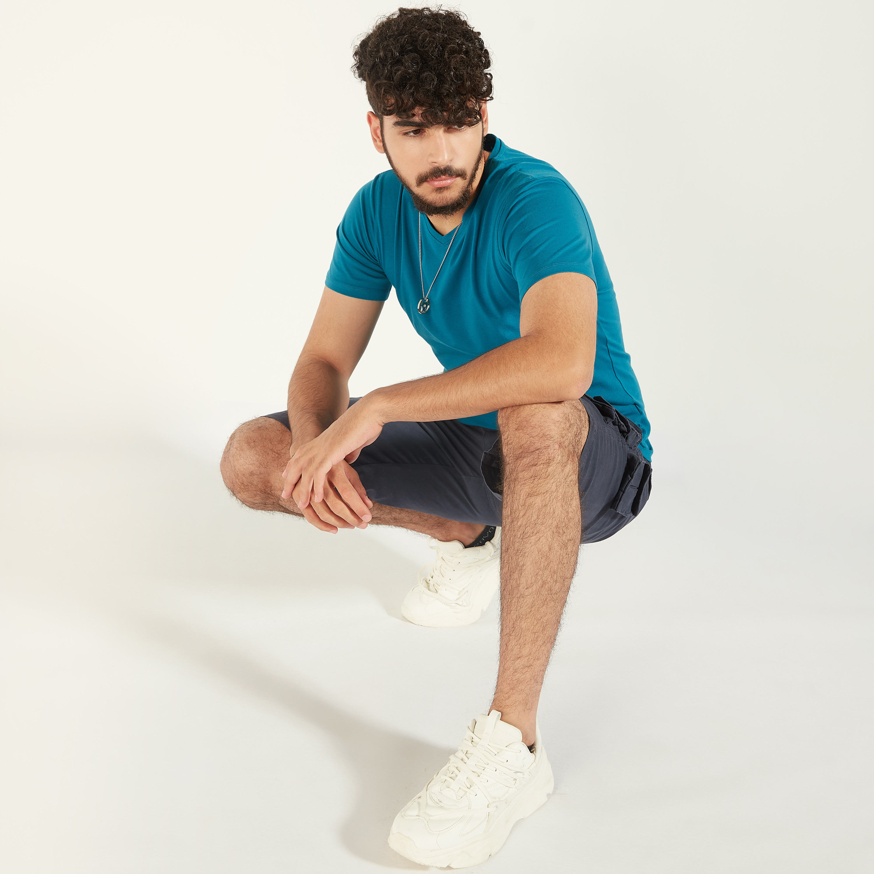 Solid T-shirt with V-neck and Short Sleeves-men-clothing-tshirtsandpolos-tshirts-image-9