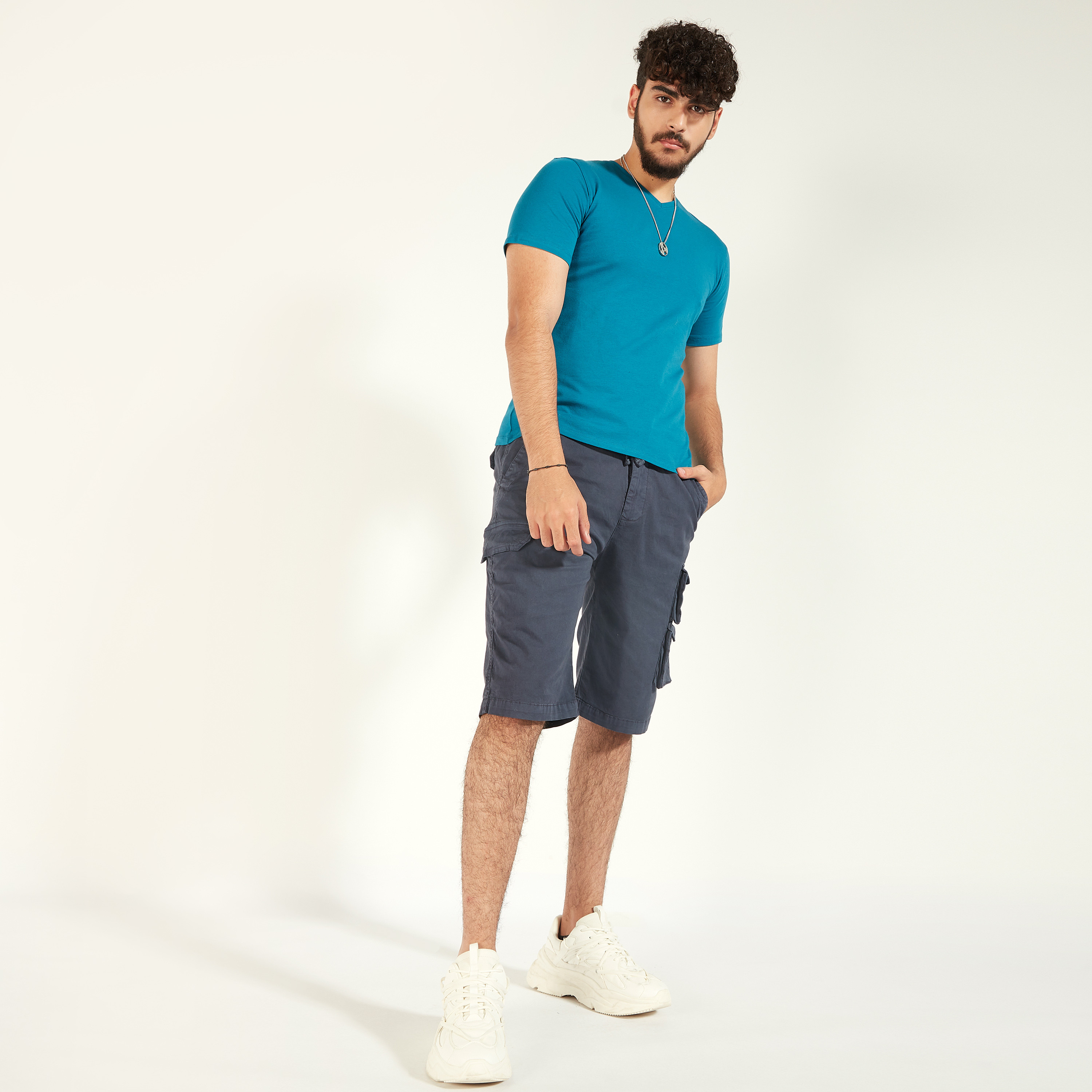 Solid T-shirt with V-neck and Short Sleeves-men-clothing-tshirtsandpolos-tshirts-image-11