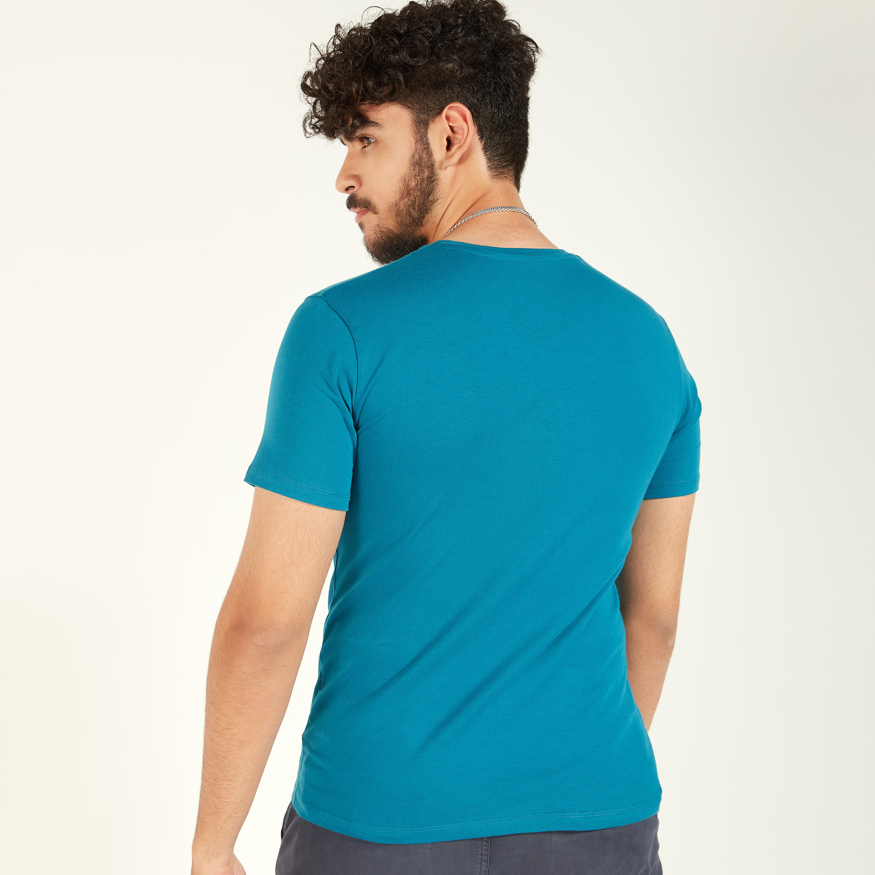 Solid T-shirt with V-neck and Short Sleeves-men-clothing-tshirtsandpolos-tshirts-image-12