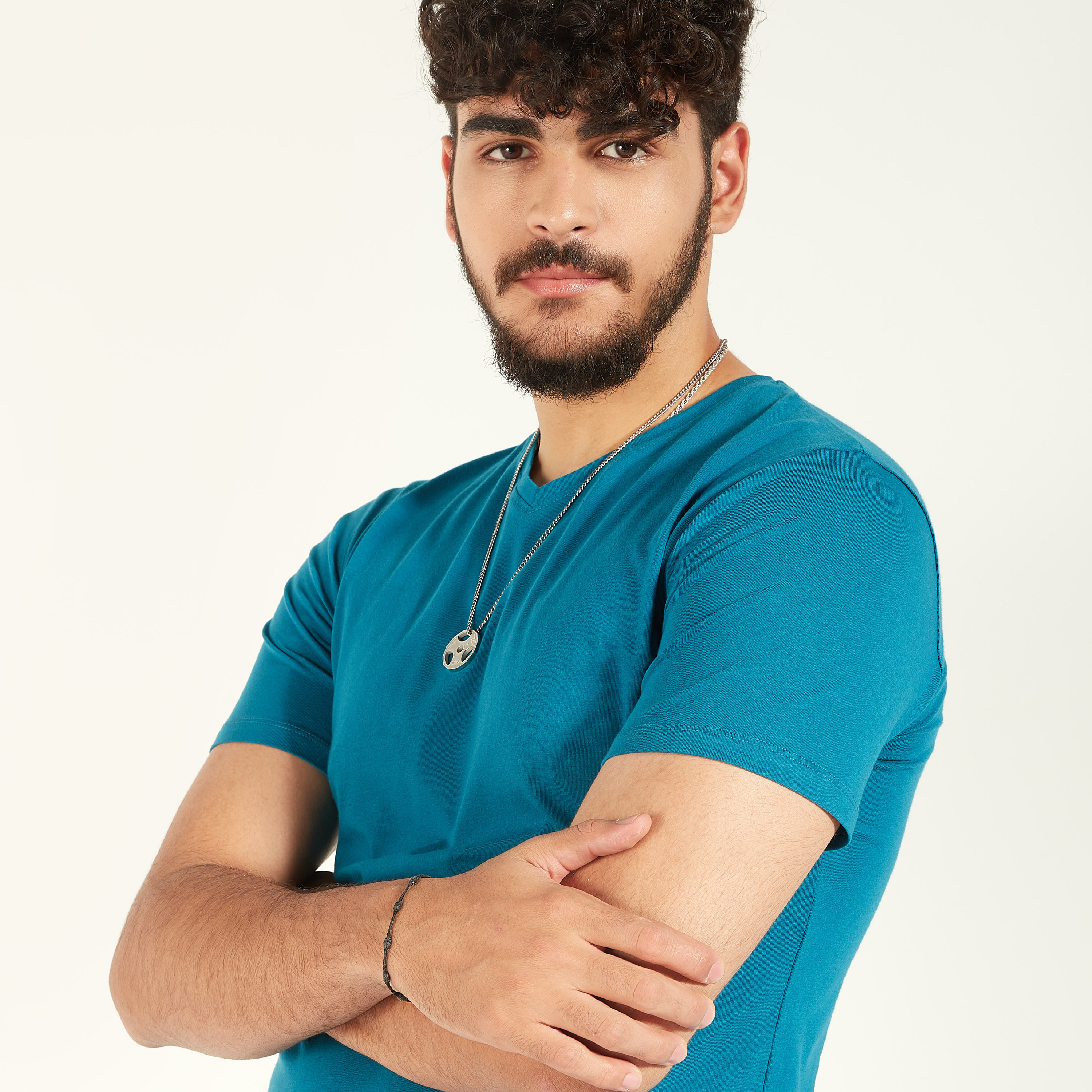 Solid T-shirt with V-neck and Short Sleeves-men-clothing-tshirtsandpolos-tshirts-image-13