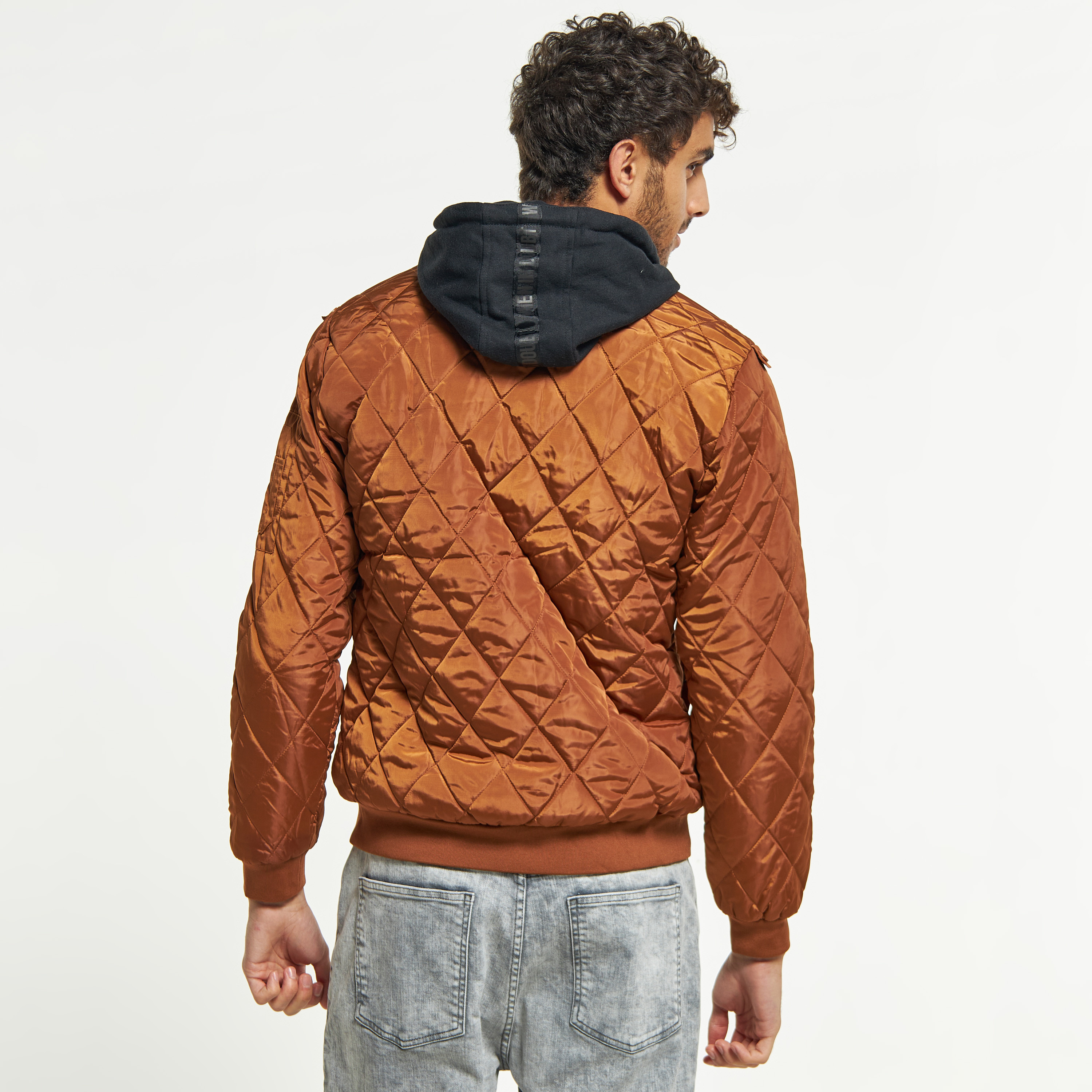 Quilted zip through jacket with sales hood