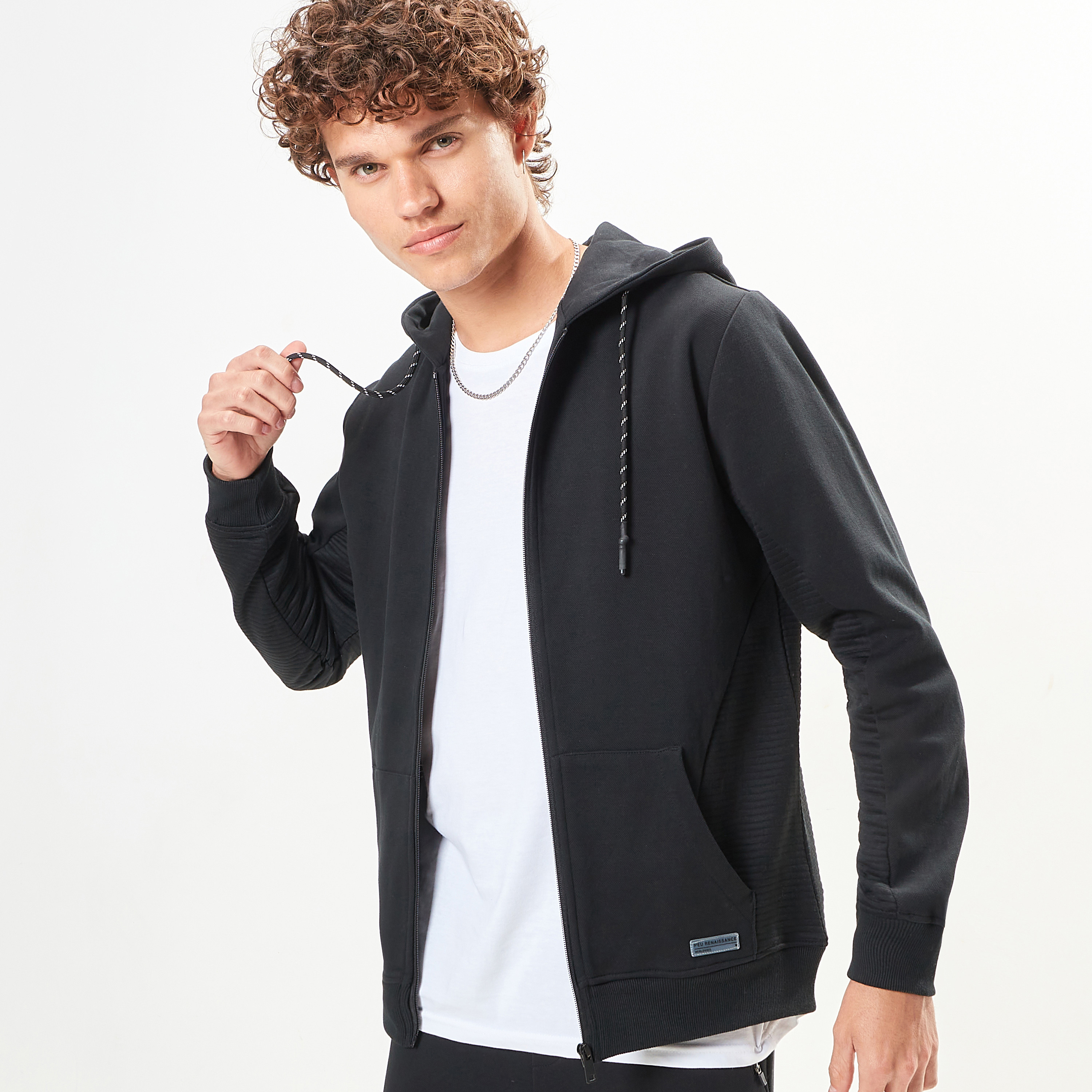 Panelled jacket with online zipper pockets