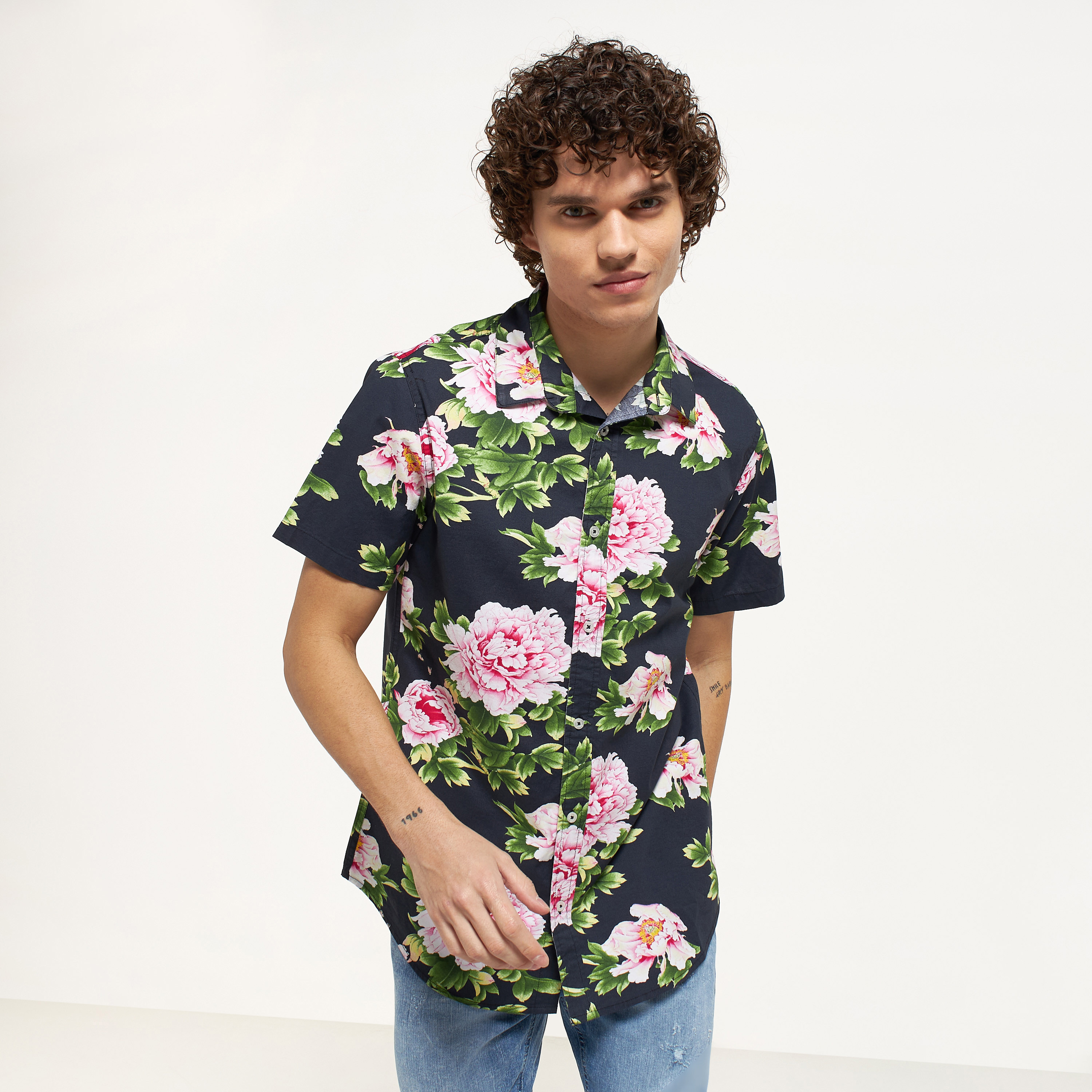 Mens floral store shirt short sleeve