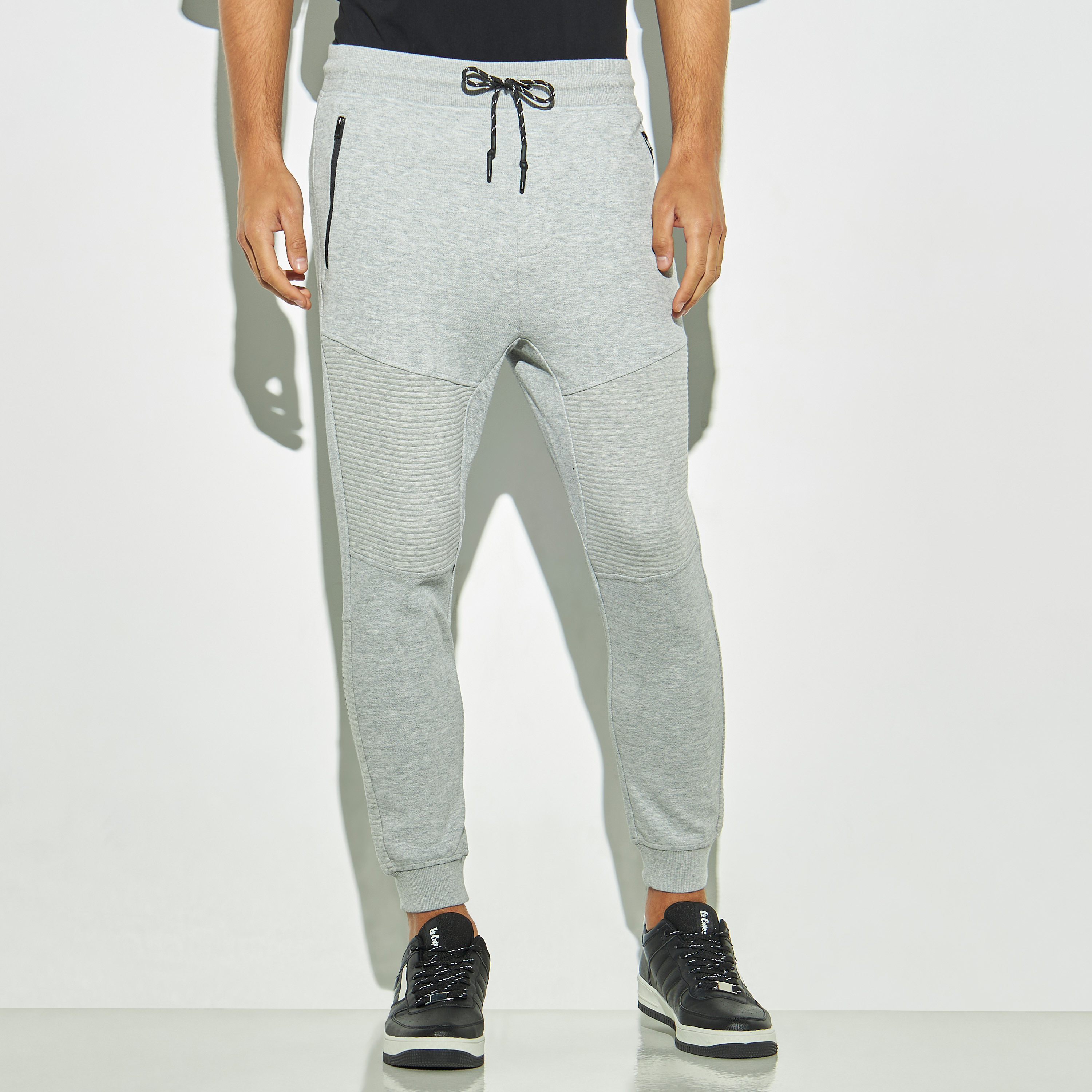 Buy Men s Pique Textured Biker Joggers with Zipper Pockets and