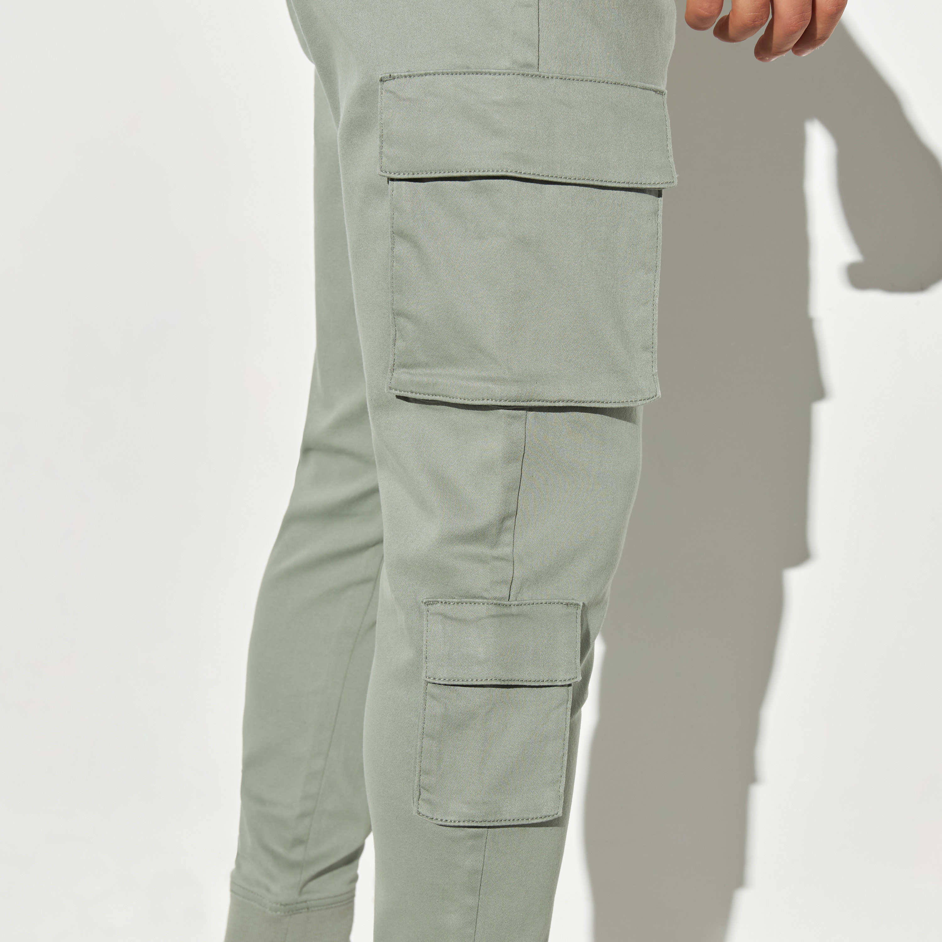 Slim Fit Cargo Joggers with Drawstring Closure and Pockets