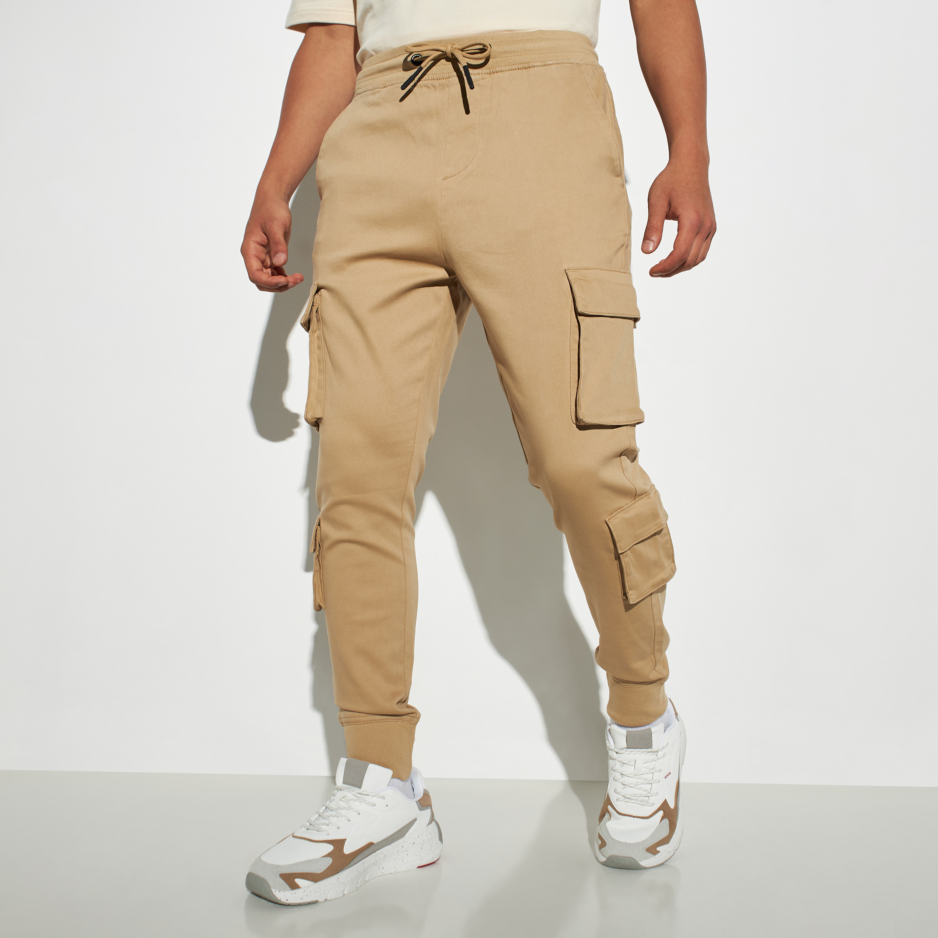 Slim Fit Cargo Joggers with Drawstring Closure and Pockets