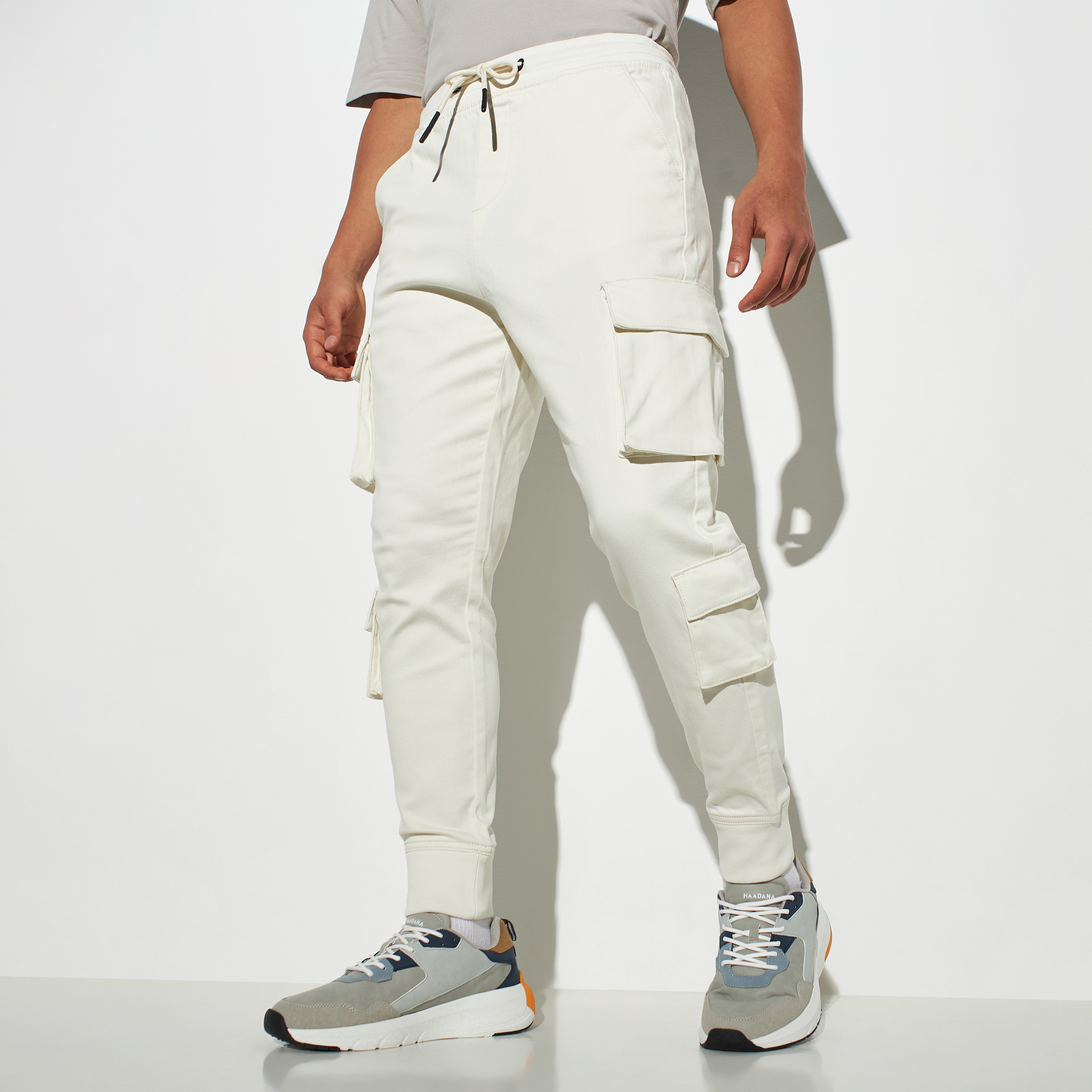 Buy Slim Fit Solid Cargo Joggers with Drawstring Closure and