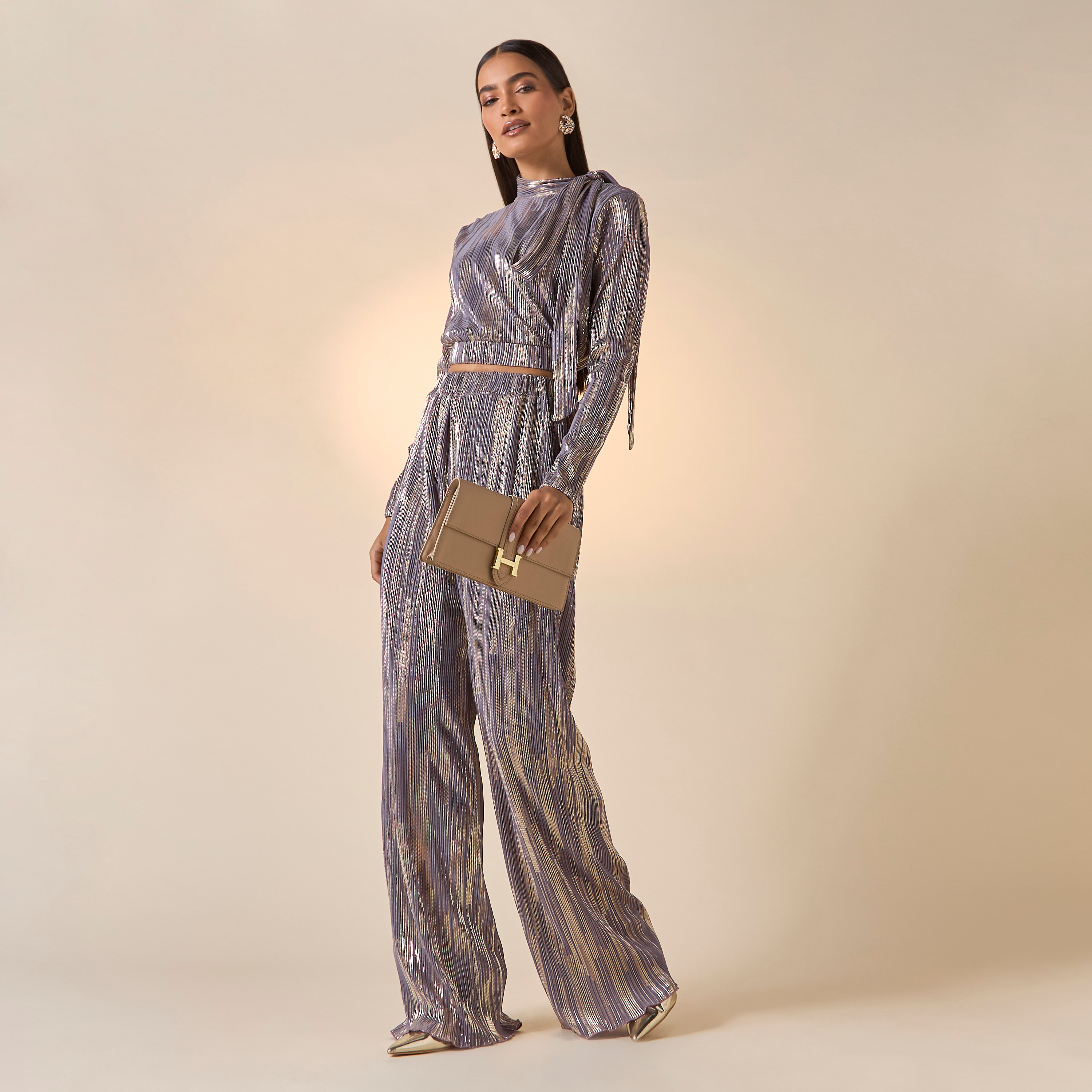Golden Apple Textured High Neck Crop Top and Pants Set-women-clothing-coordsets-image-1