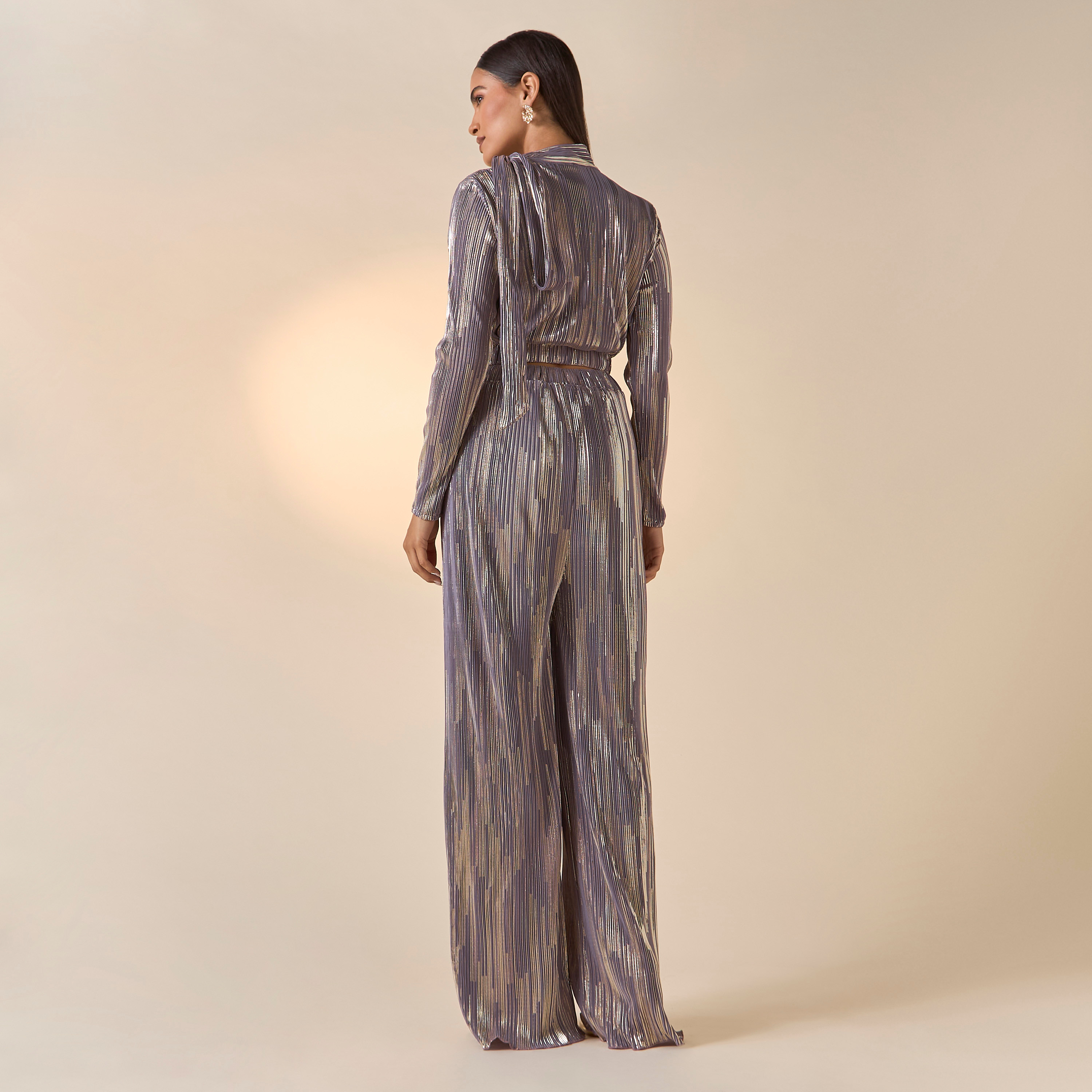 Golden Apple Textured High Neck Crop Top and Pants Set-women-clothing-coordsets-image-3