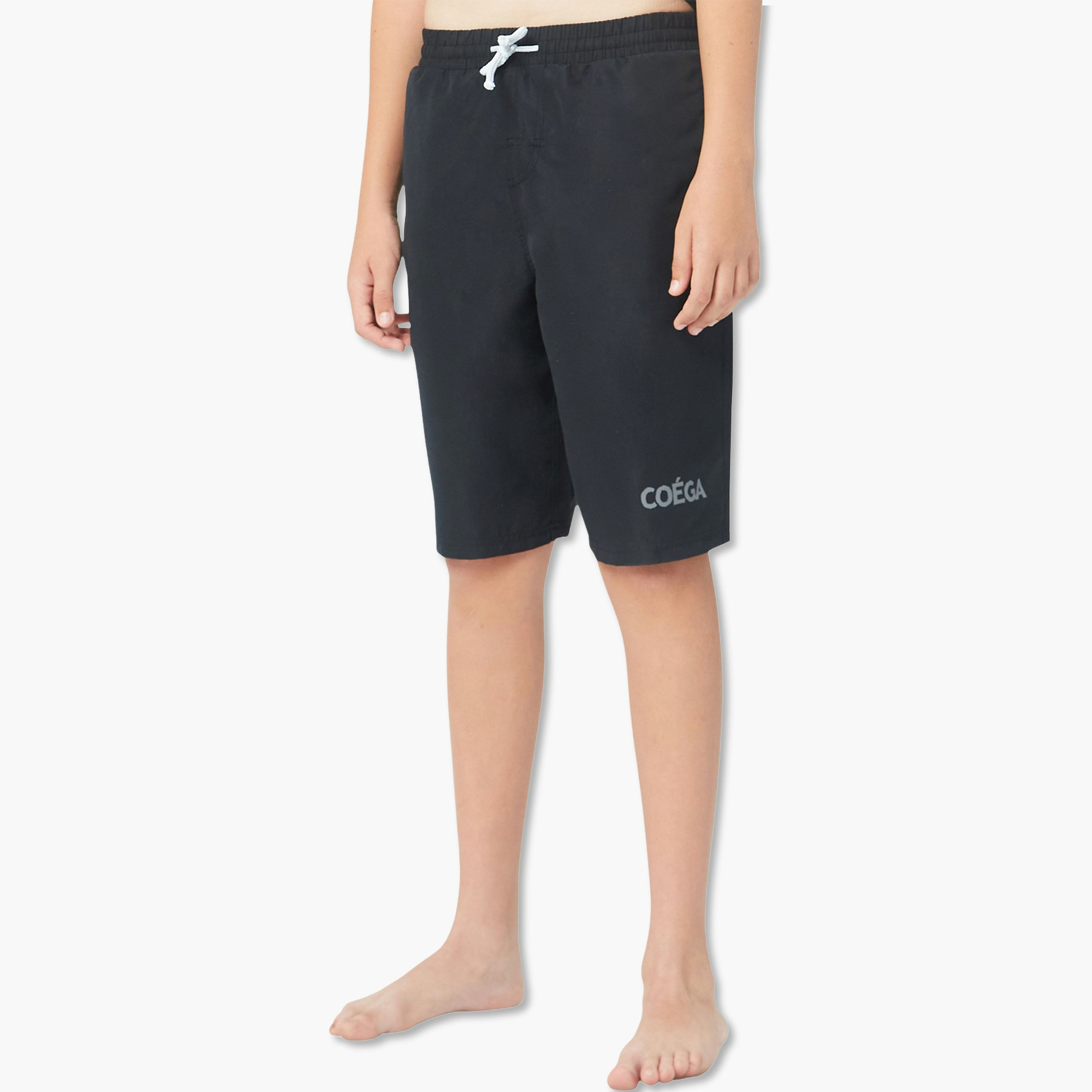 Coega Boys Boardshorts with Elastic Waist - Solid Black-sports-boys-clothing-swimwear-image-1