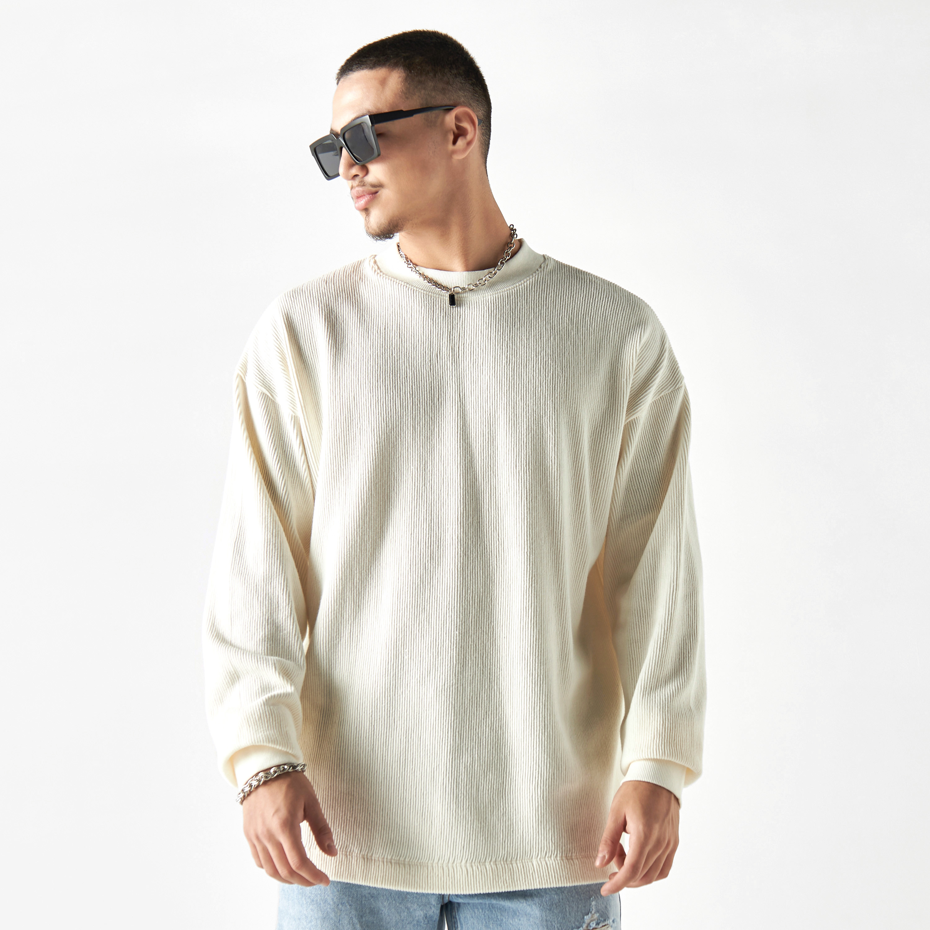 Ribbed crew cheap neck sweatshirt