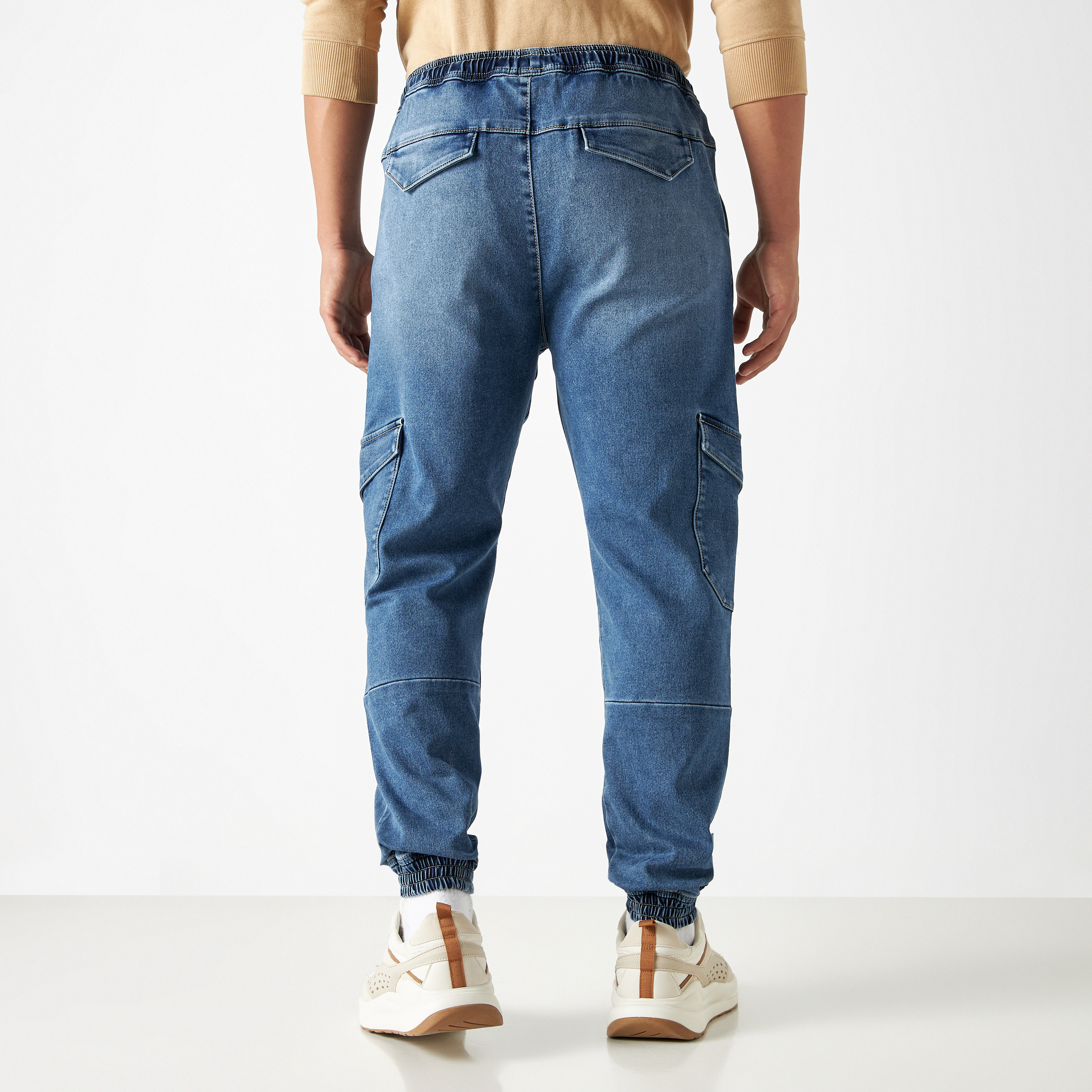 Buy Men s Denim Joggers with Drawstring Closure and Pockets Online Centrepoint UAE