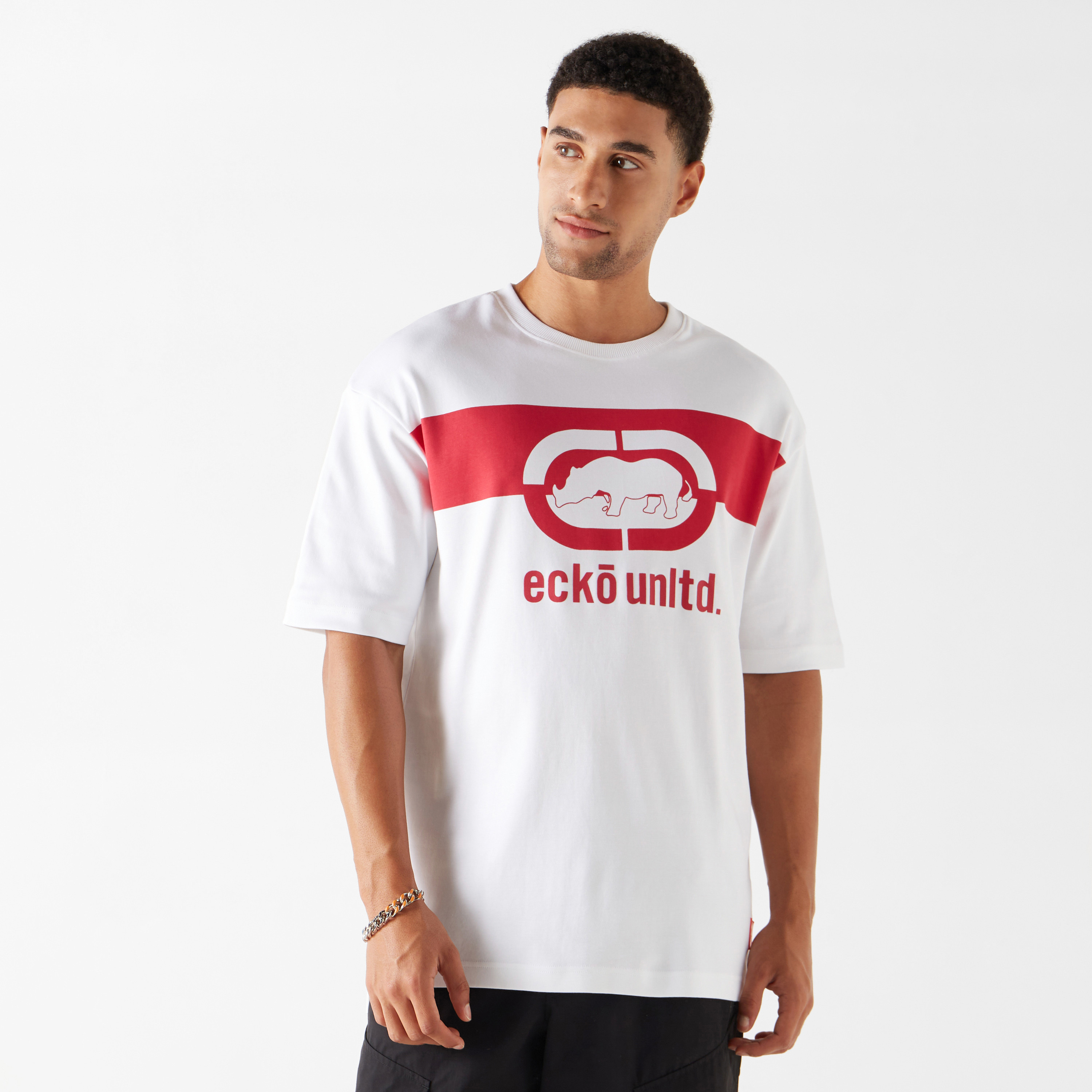 Buy Ecko Unltd Logo Print High Low Crew Neck T shirt Splash UAE