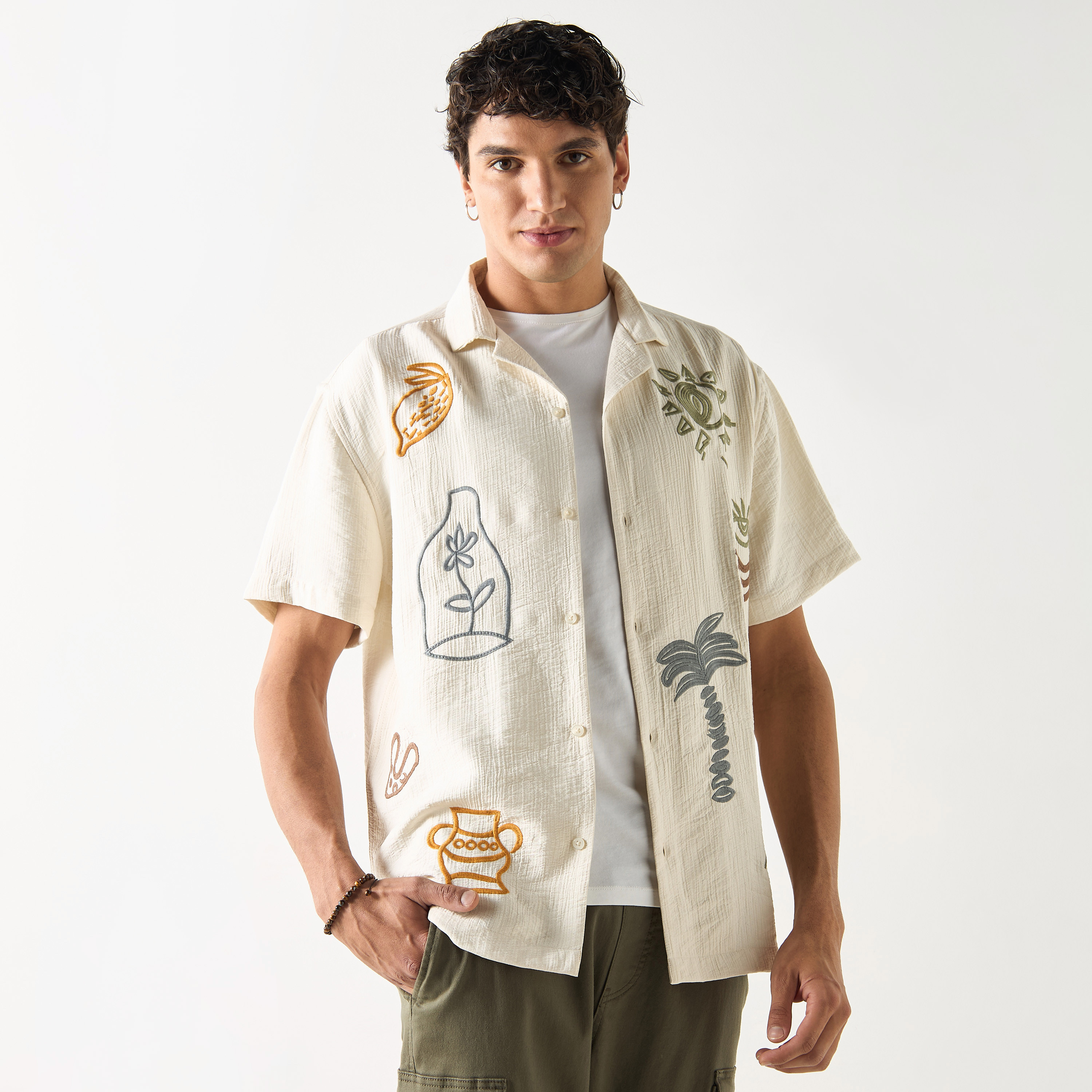 Buy Embroidered Shirt with Short Sleeves and Button Placket | Splash KSA