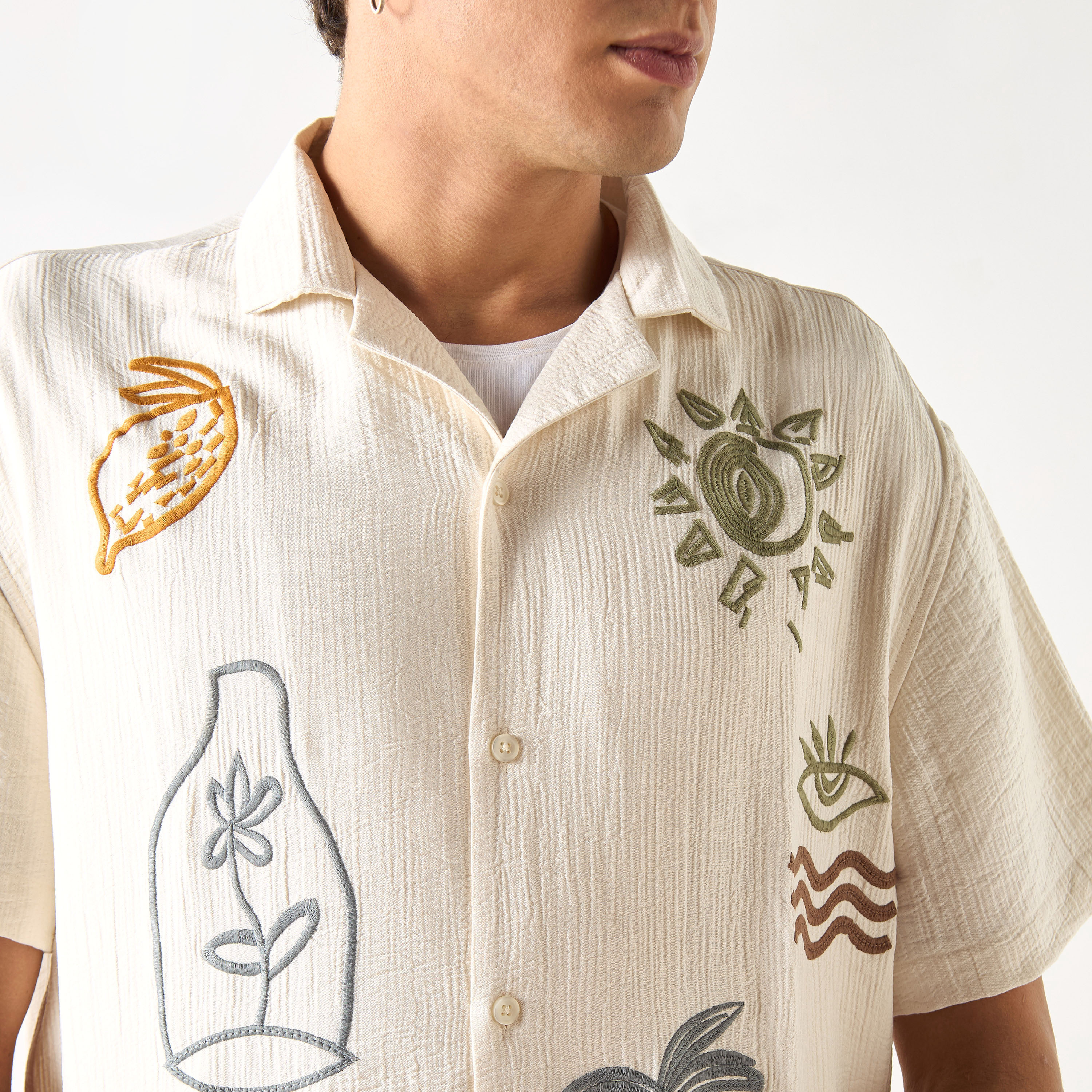 Buy Embroidered Shirt with Short Sleeves and Button Placket | Splash KSA