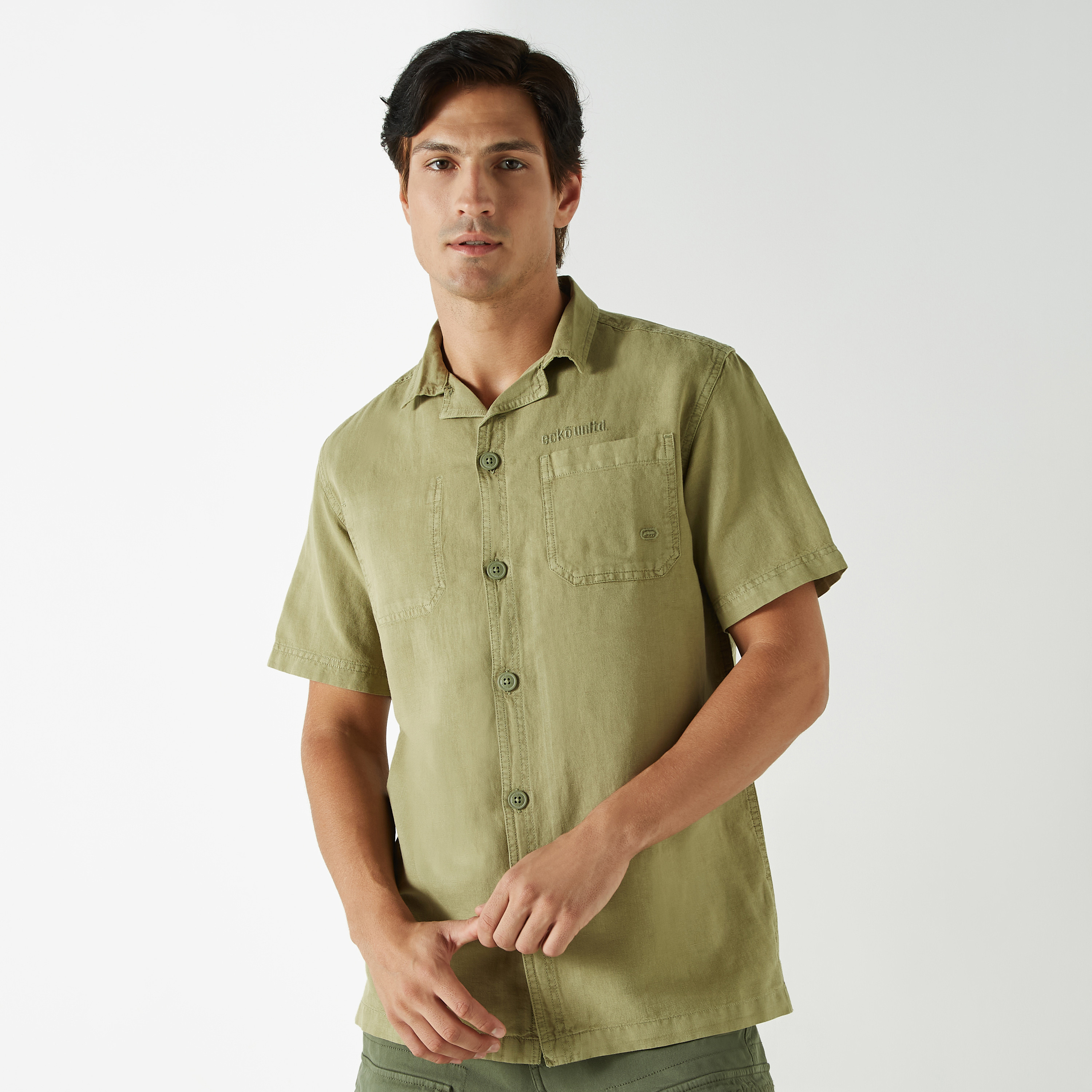 Shop Ecko Solid Camp Collar Linen Blend Shirt with Short Sleeves Online | Centrepoint UAE Shop Ecko Solid Camp Collar Linen Blend Shirt with Short Sleeves Online | Centrepoint UAE