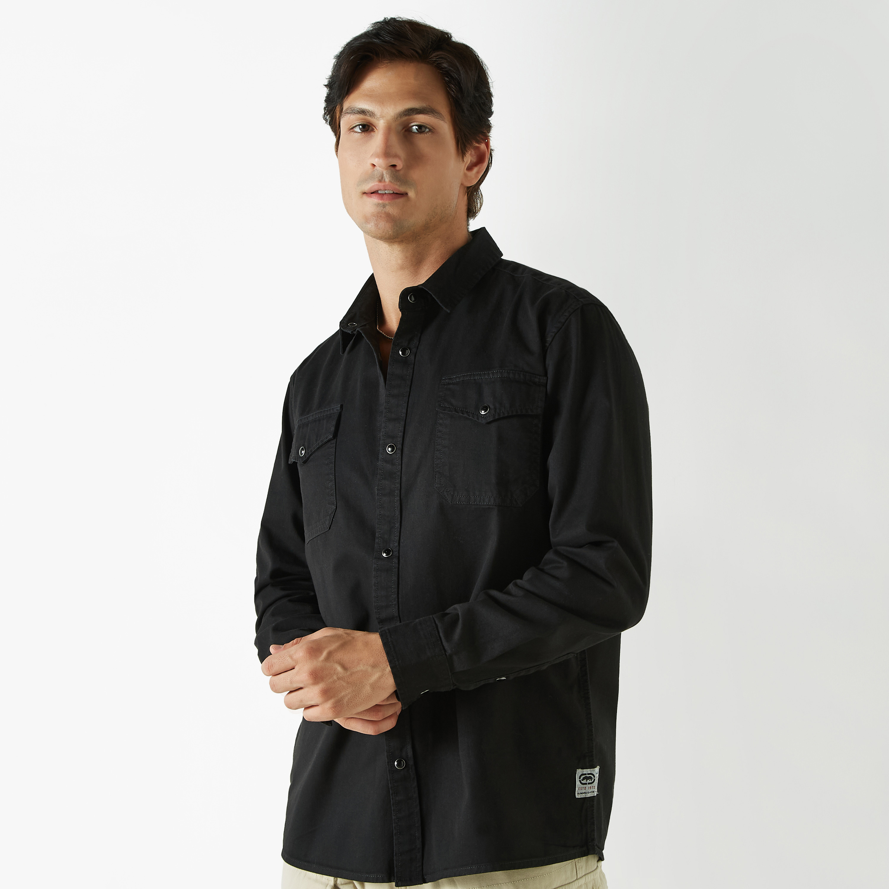 Ecko Solid Shirt with Long Sleeves and Pockets-men-clothing-shirts-image-5