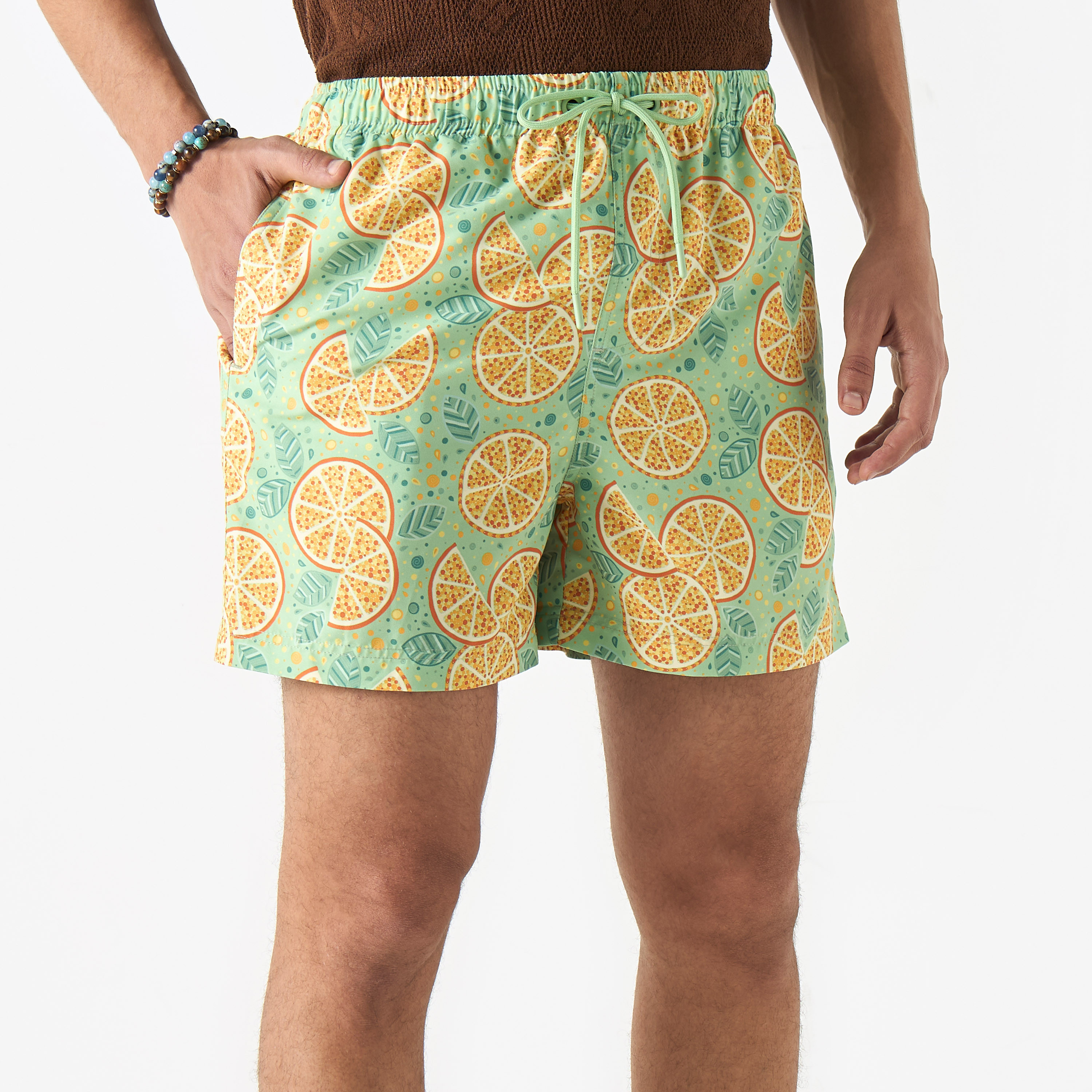 Buy Men s Lemon Print Swim Shorts with Drawstring Closure and Pockets Online Centrepoint Kuwait