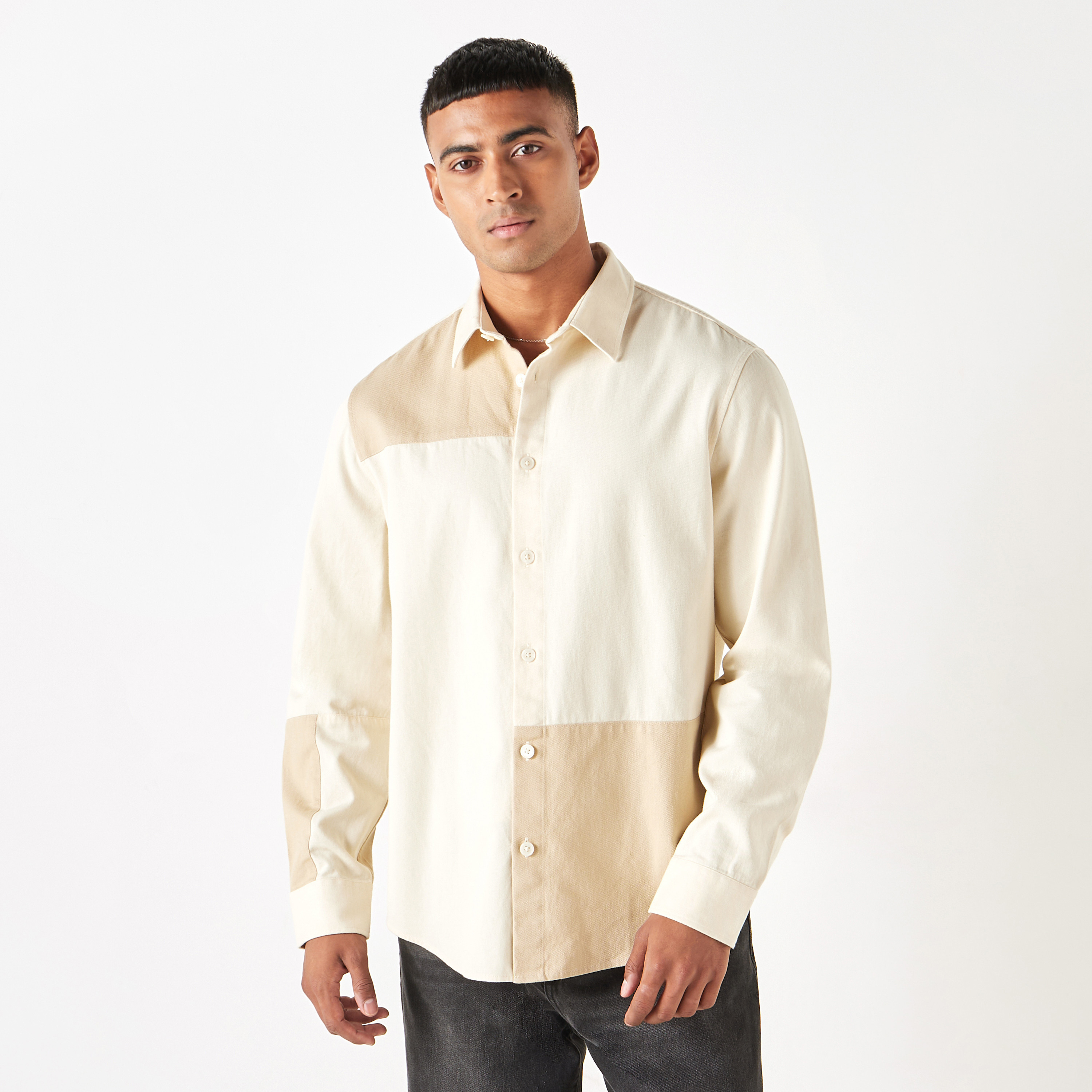 Shop Panelled Relaxed Fit Shirt with Long Sleeves Online | Splash UAE