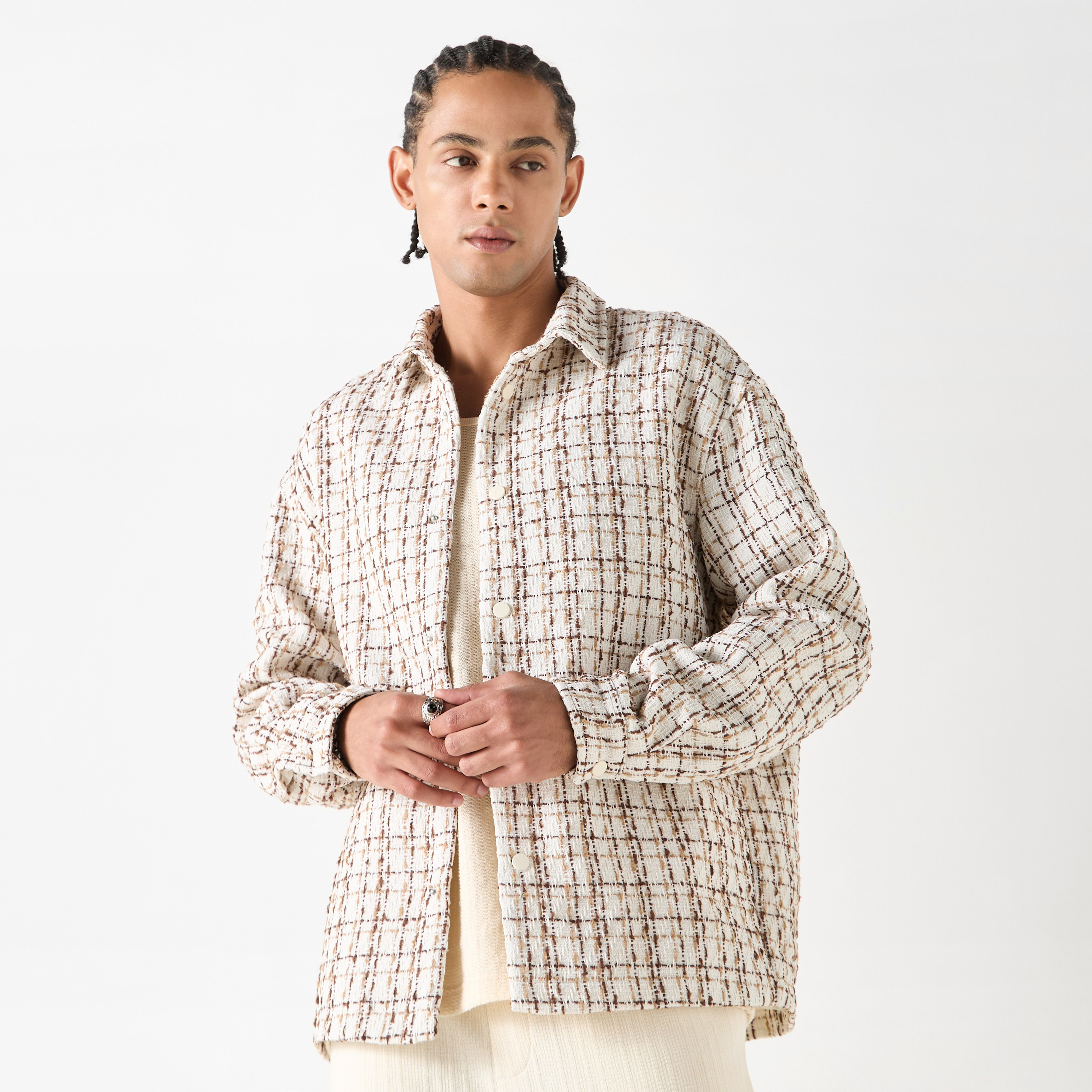 Shop Checked Shacket with Long Sleeves Online | Centrepoint UAE
