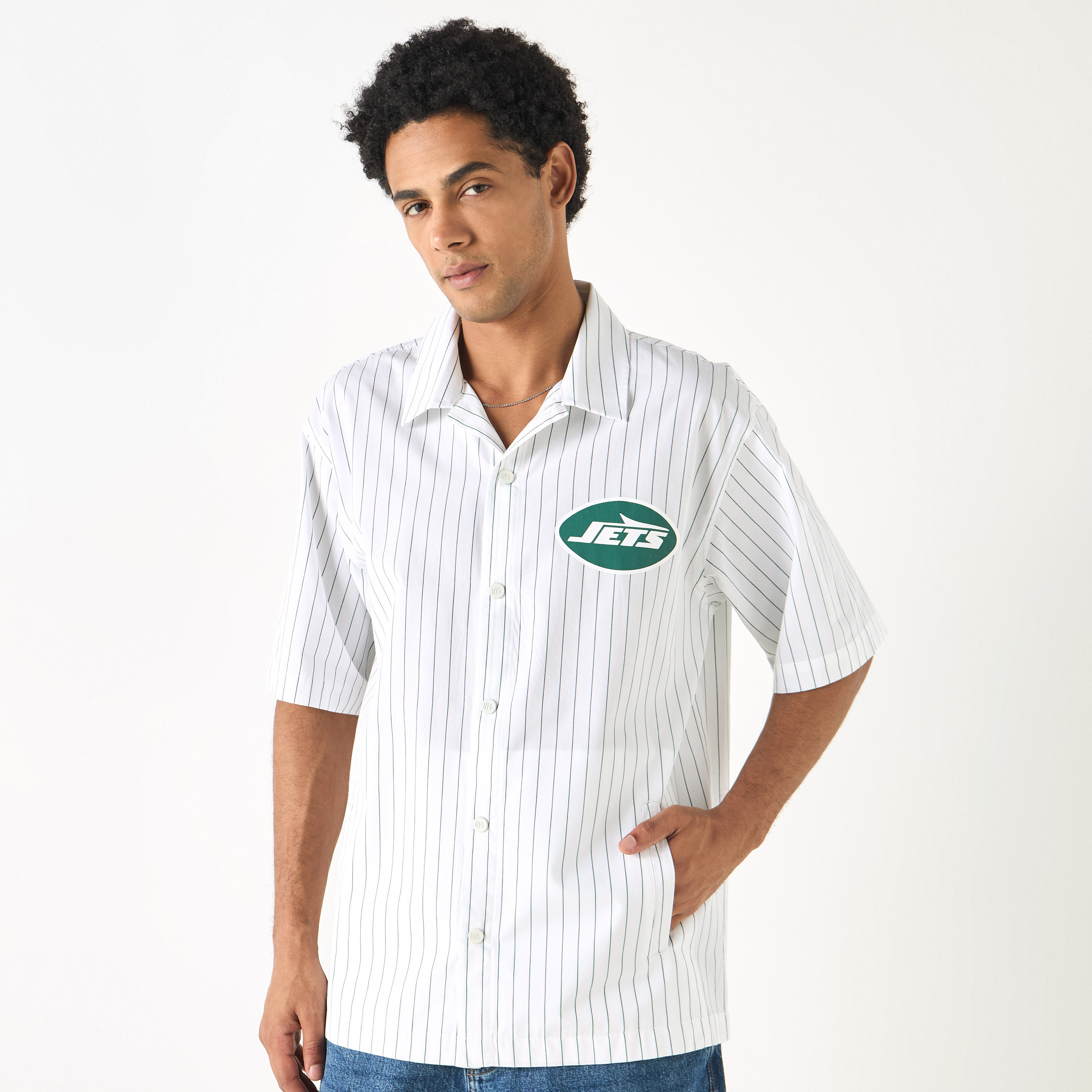 The New York Jets Logo Print Shirt with Short Sleeves-men-clothing-shirts-image-1