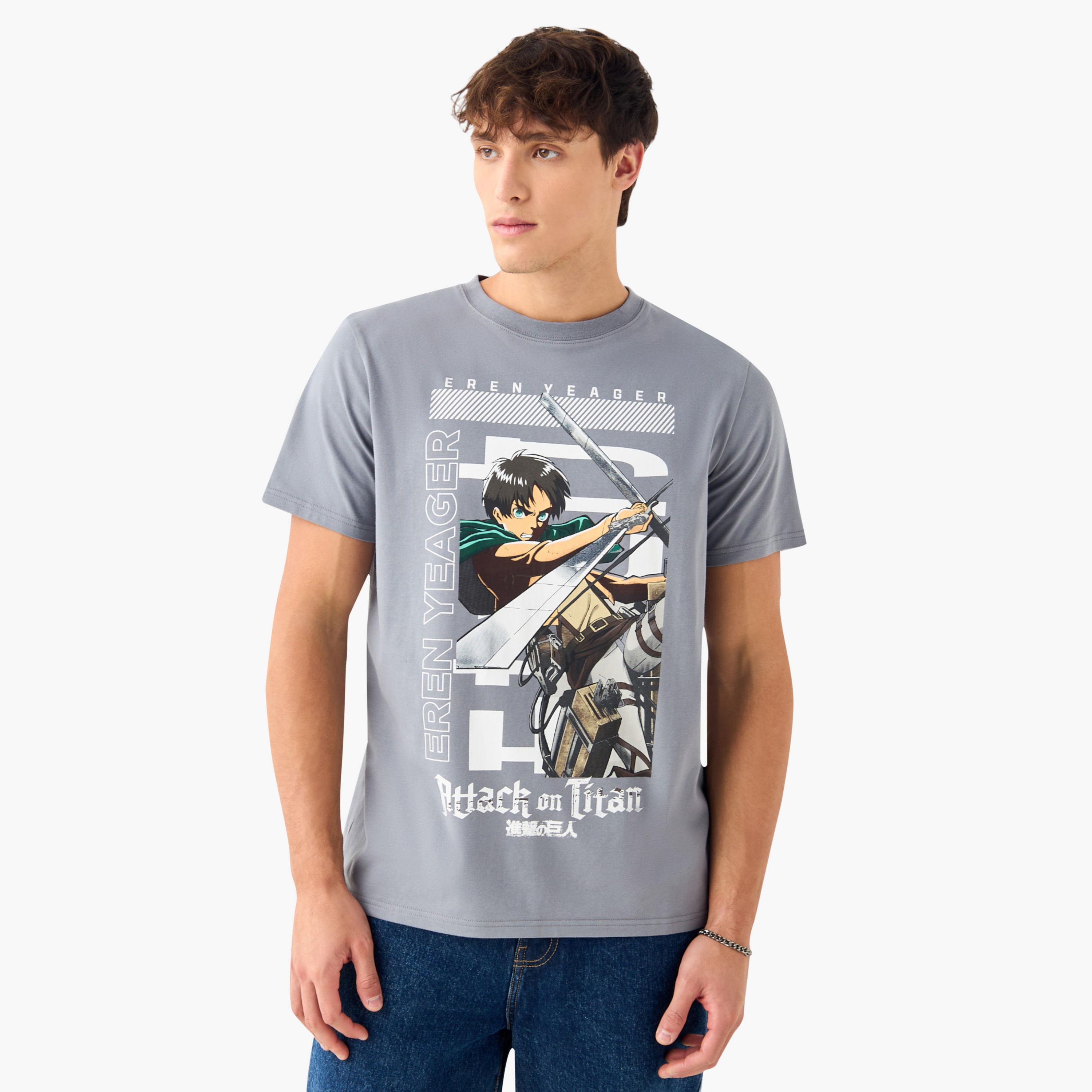 Eren Yeager Print T-shirt with Short Sleeves-men-clothing-tshirtsandpolos-tshirts-image-1