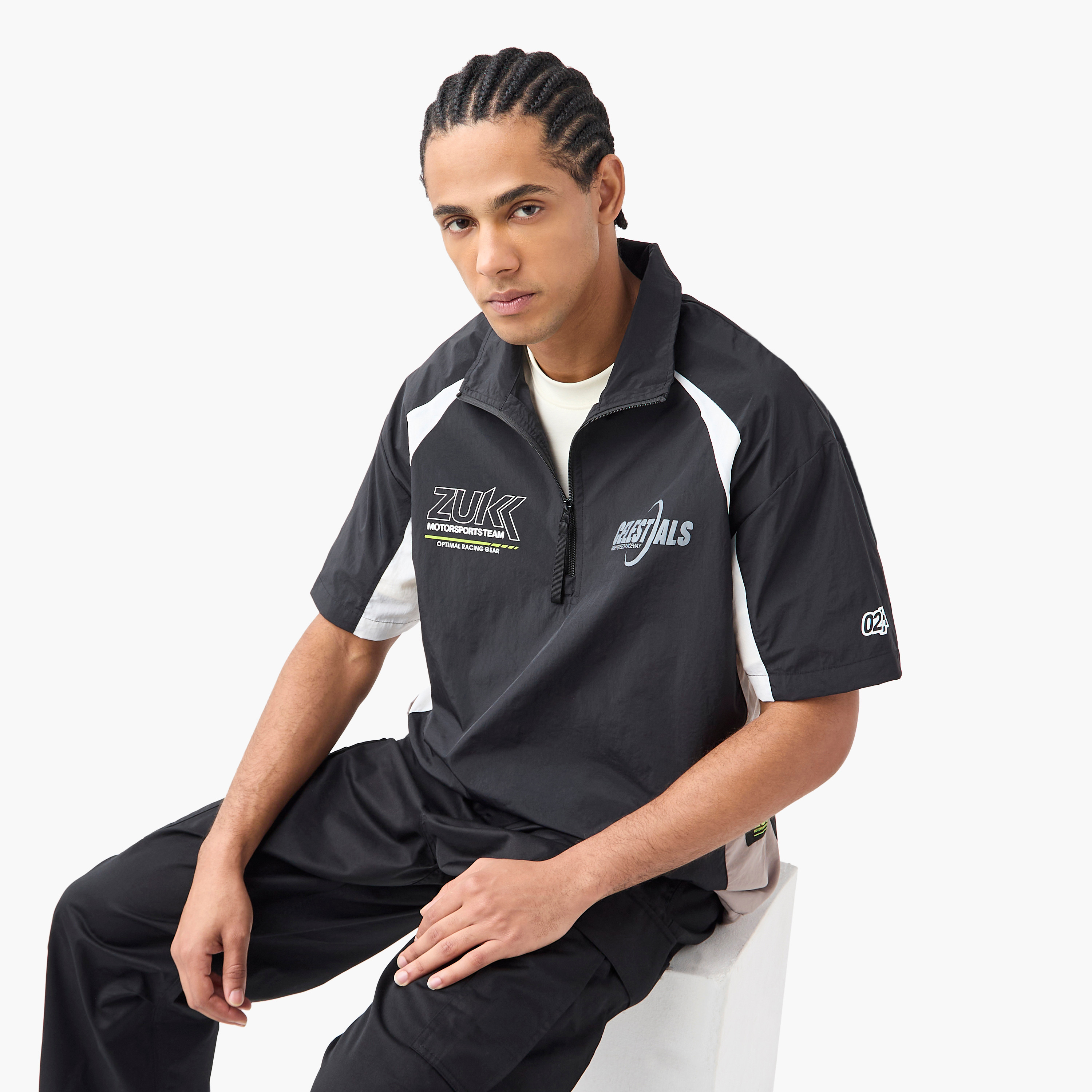 Graphic Print Collared T-shirt with Short Sleeves-men-clothing-tshirtsandpolos-polos-image-1