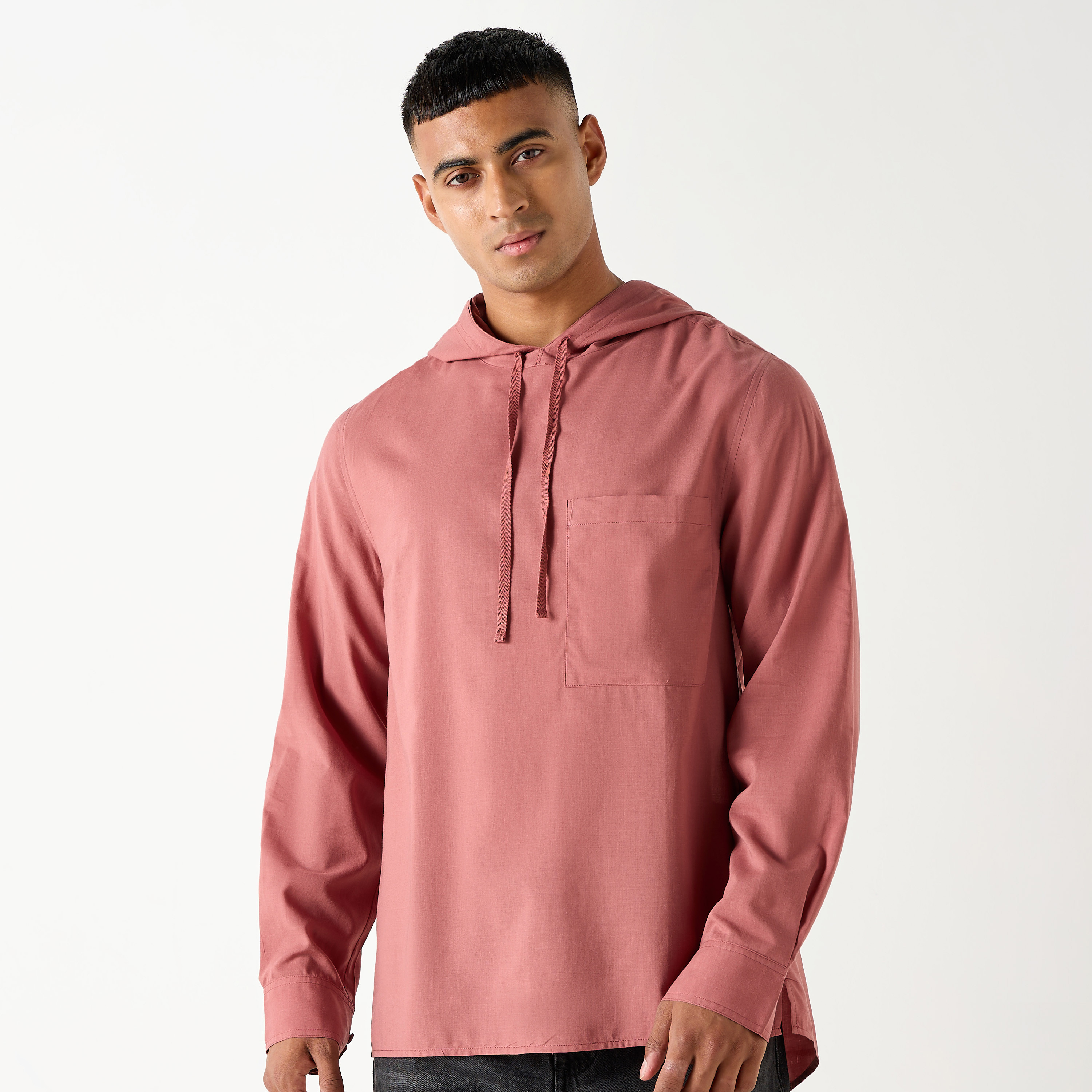 Shop Hooded Shirt with Long Sleeves and Chest Pocket Online | Splash UAE