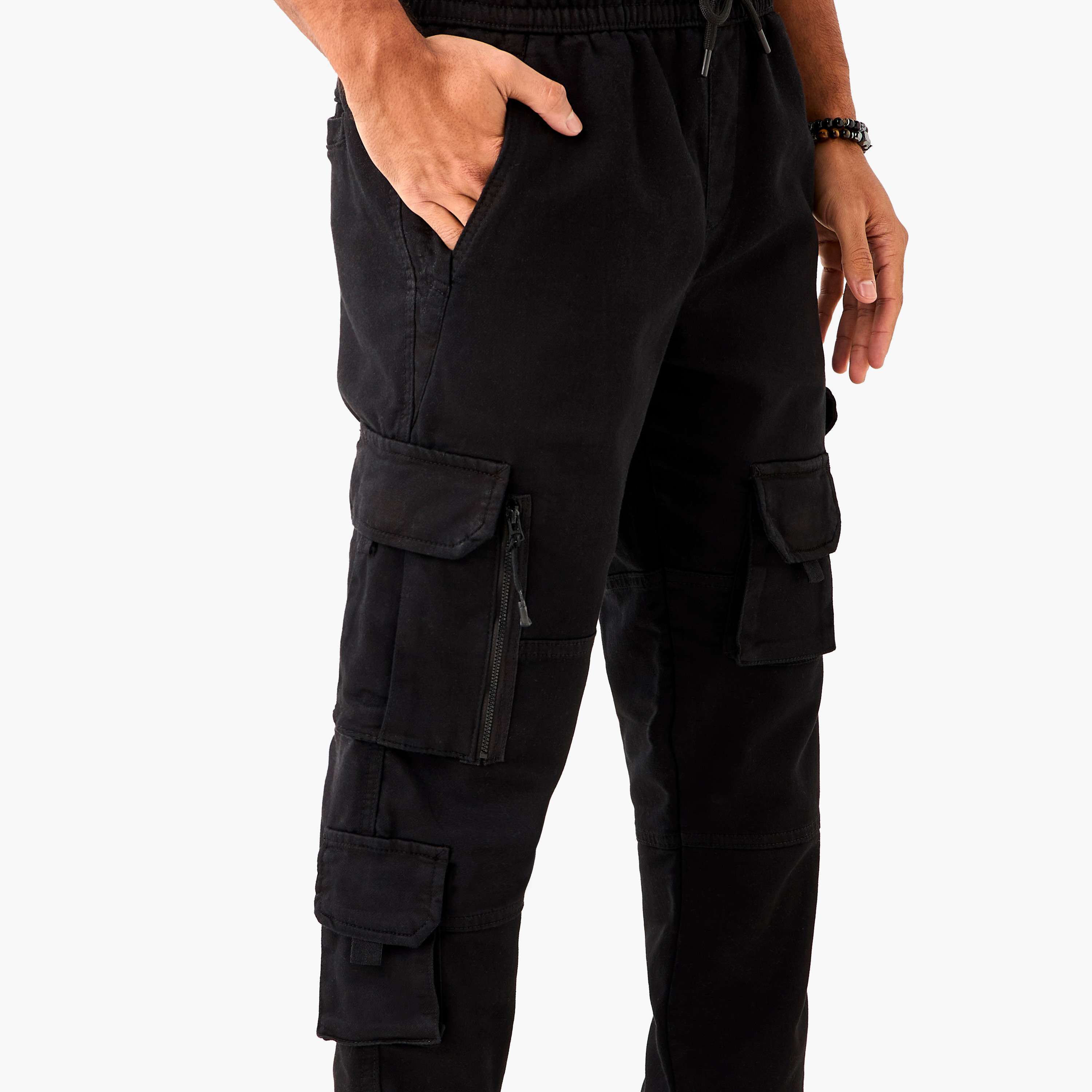 Shop Regular Fit Cargo Pants with Drawstring Closure and