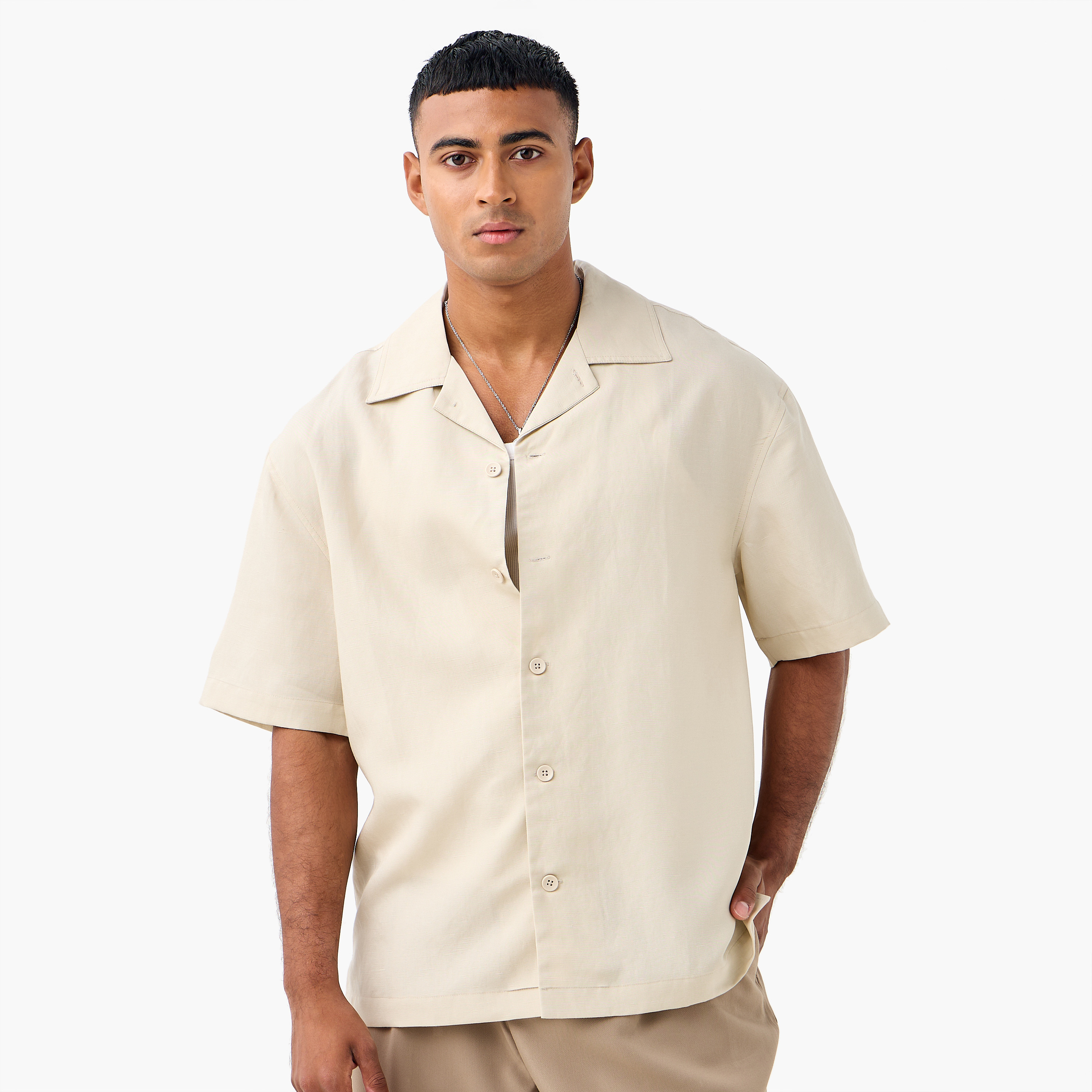Relaxed Fit Collared Lyocell Shirt-men-clothing-shirts-image-1