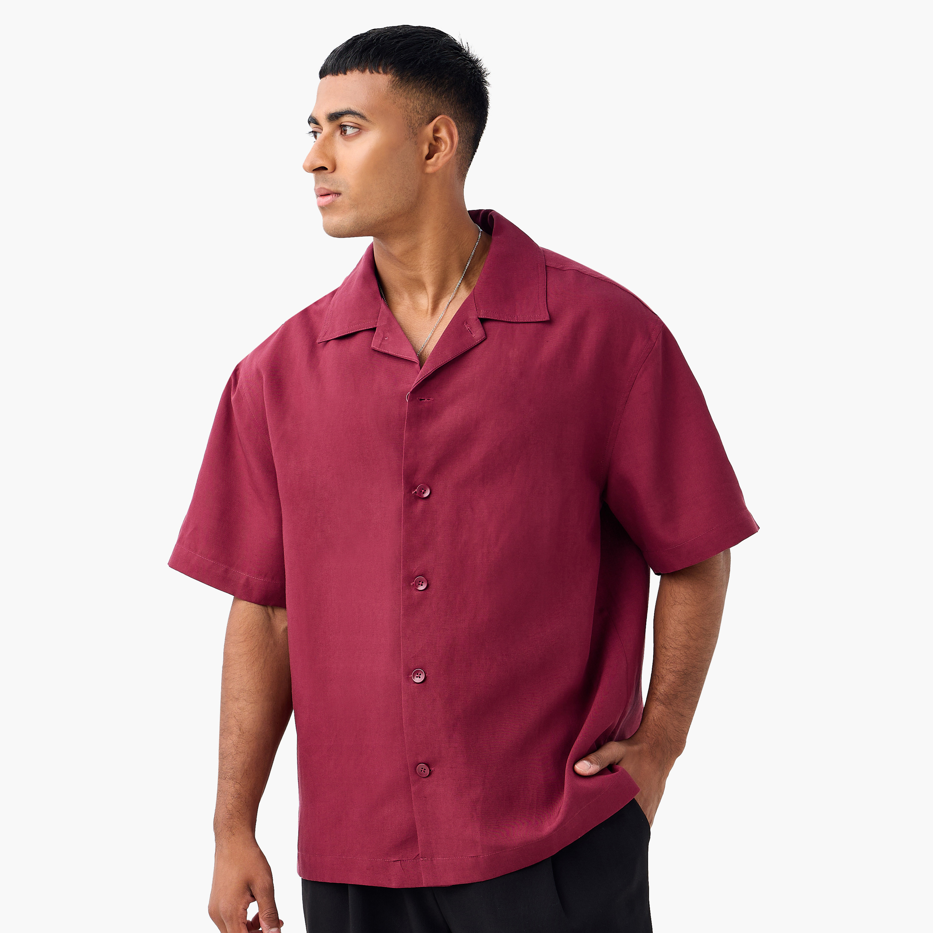 Relaxed Fit Collared Lyocell Shirt-men-clothing-shirts-image-1