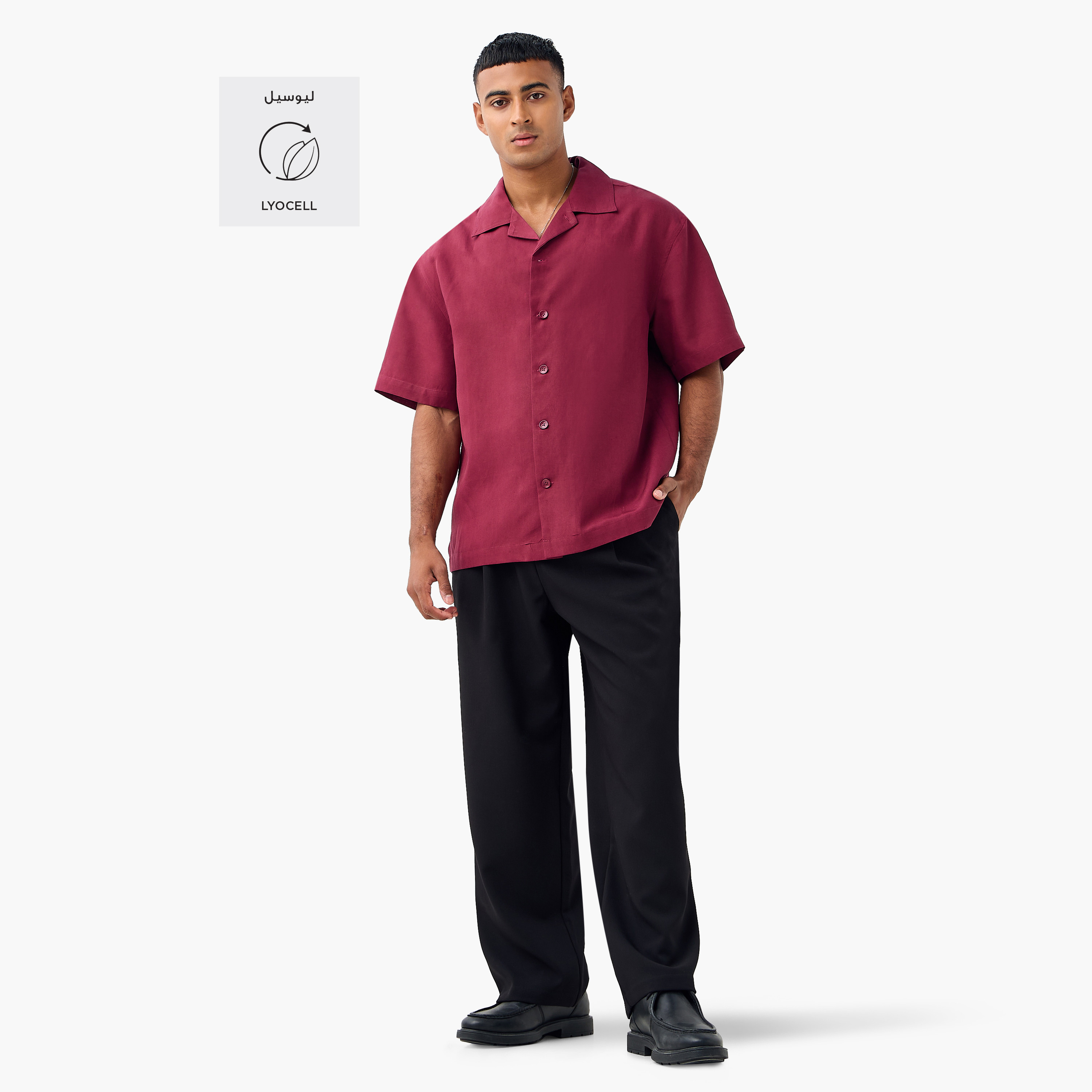 Relaxed Fit Collared Lyocell Shirt-men-clothing-shirts-image-2