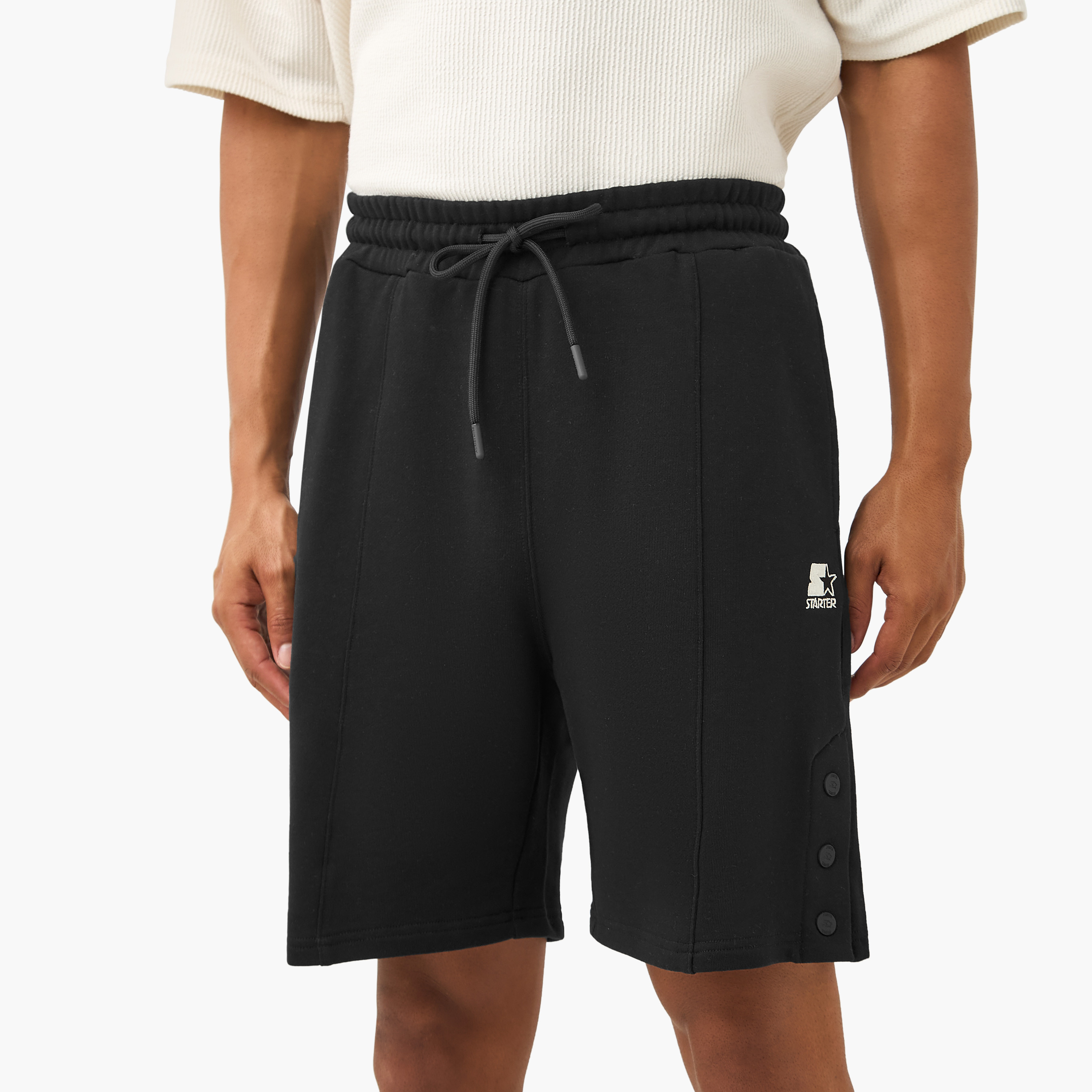 Starter Button Detail Flexi Waist Shorts with Pockets-men-clothing-bottoms-shorts-image-1