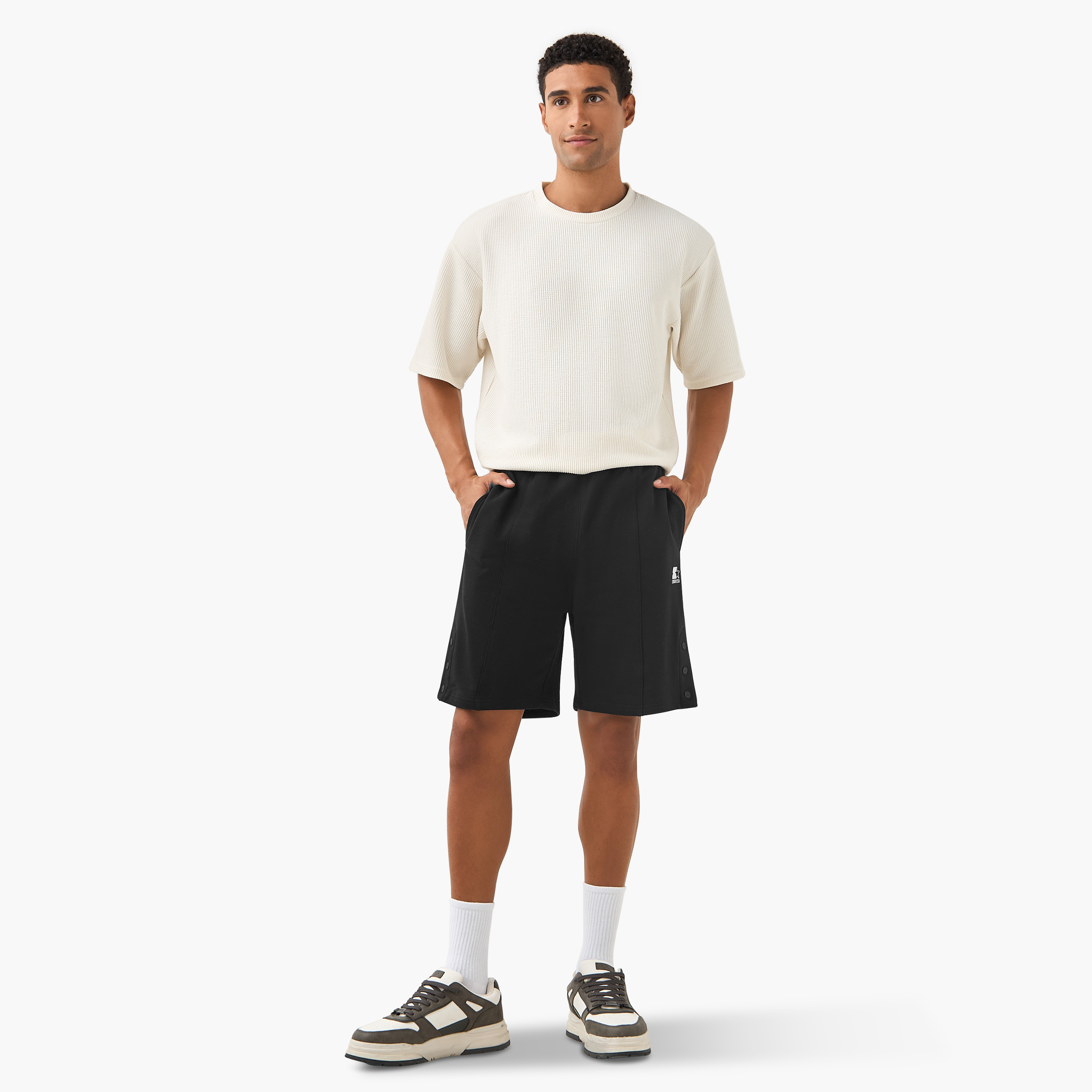 Starter Button Detail Flexi Waist Shorts with Pockets-men-clothing-bottoms-shorts-image-2