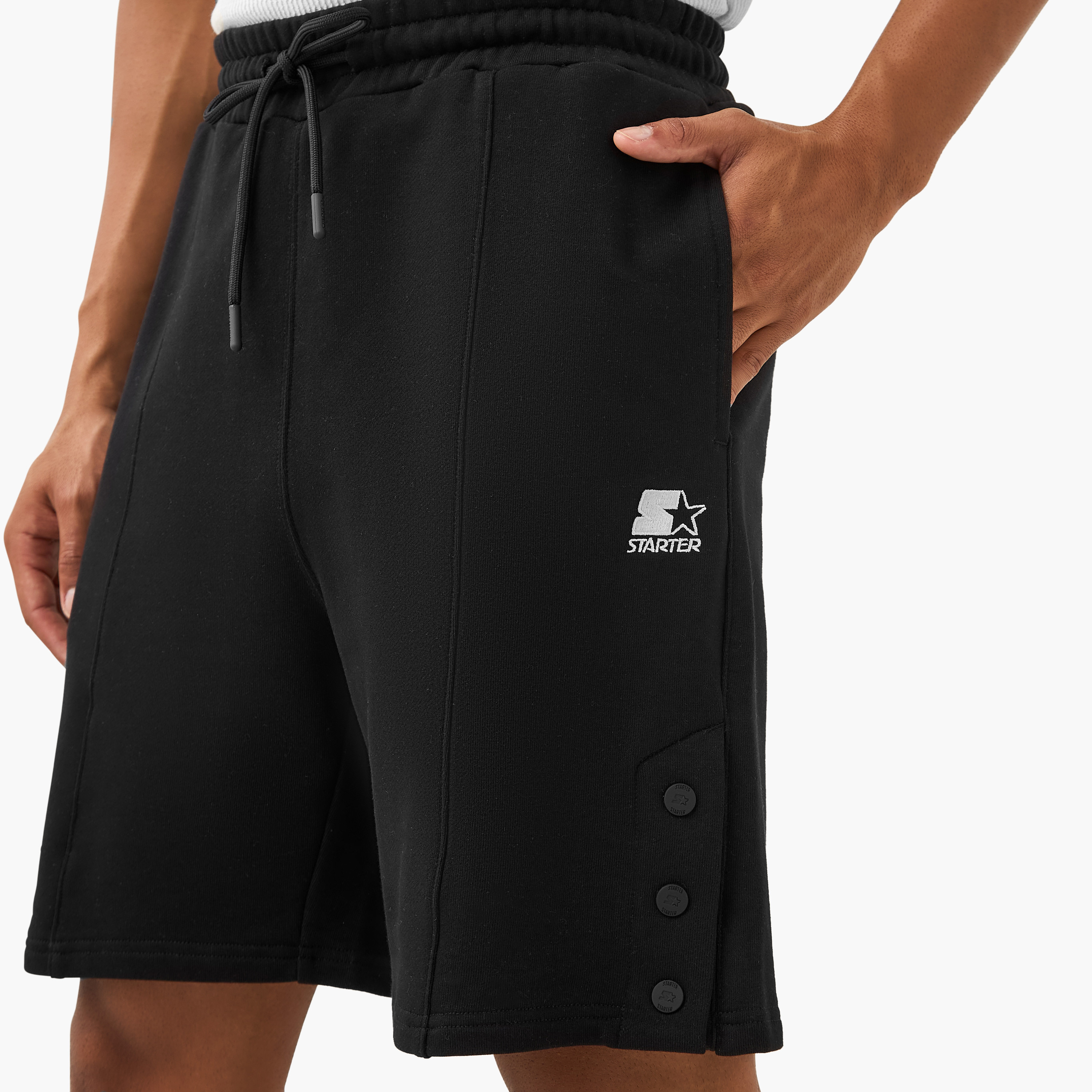 Starter Button Detail Flexi Waist Shorts with Pockets-men-clothing-bottoms-shorts-image-4