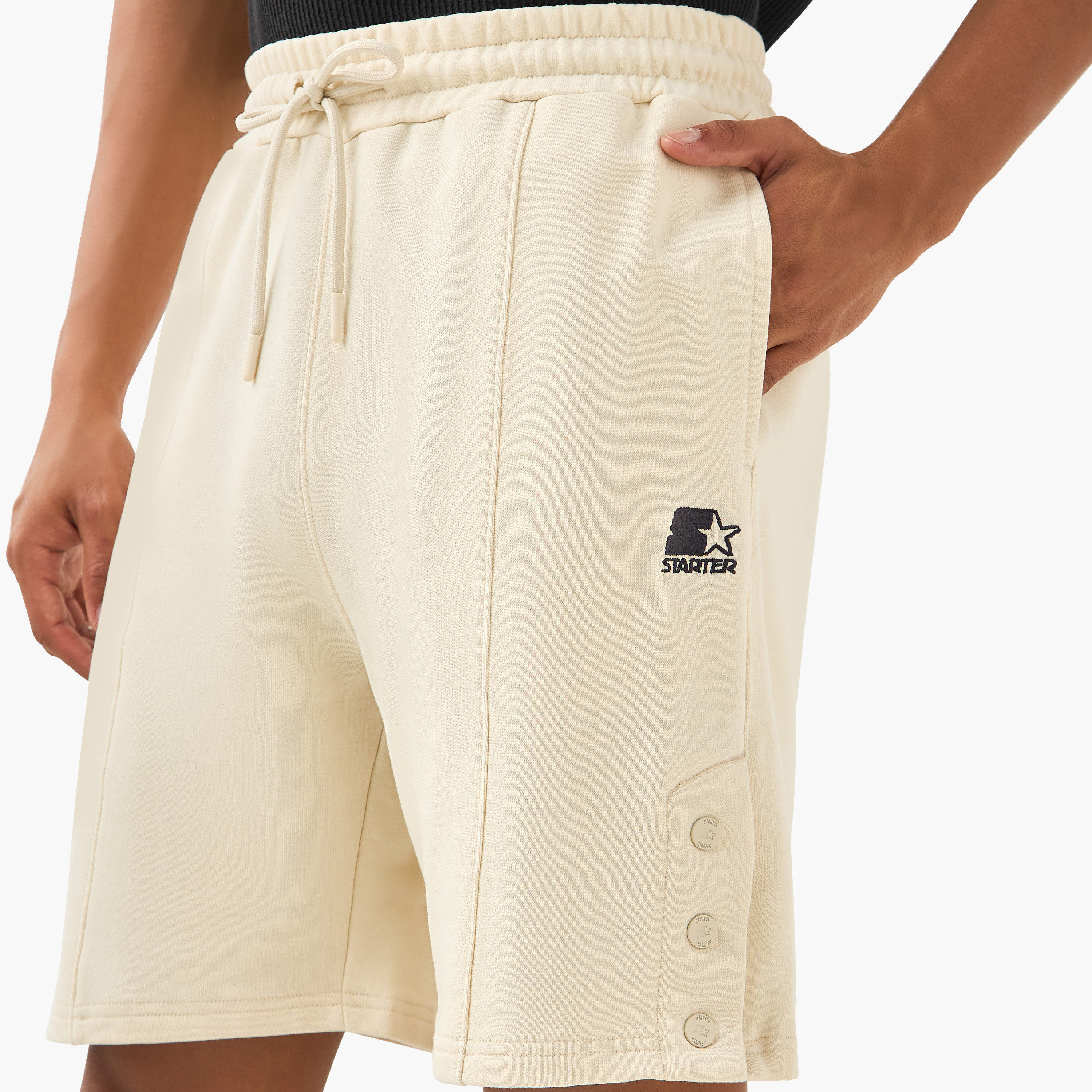 Starter Button Detail Flexi Waist Shorts with Pockets-men-clothing-bottoms-shorts-image-4