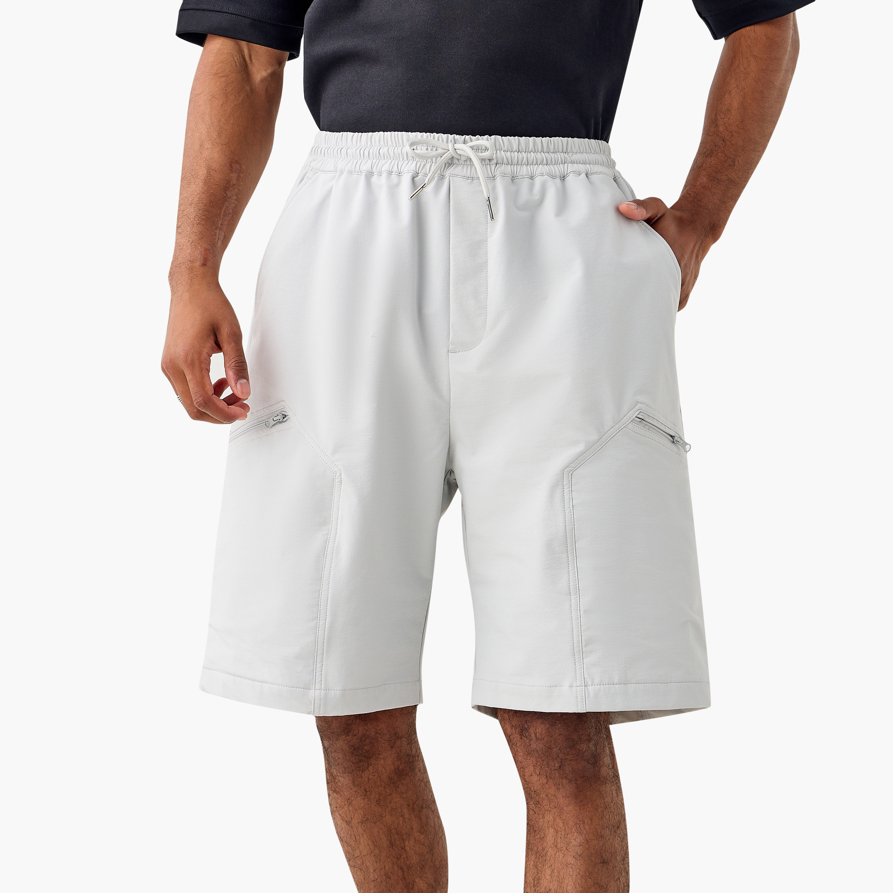 Panelled Flexi Waist Shorts with Pockets-men-clothing-bottoms-shorts-image-1