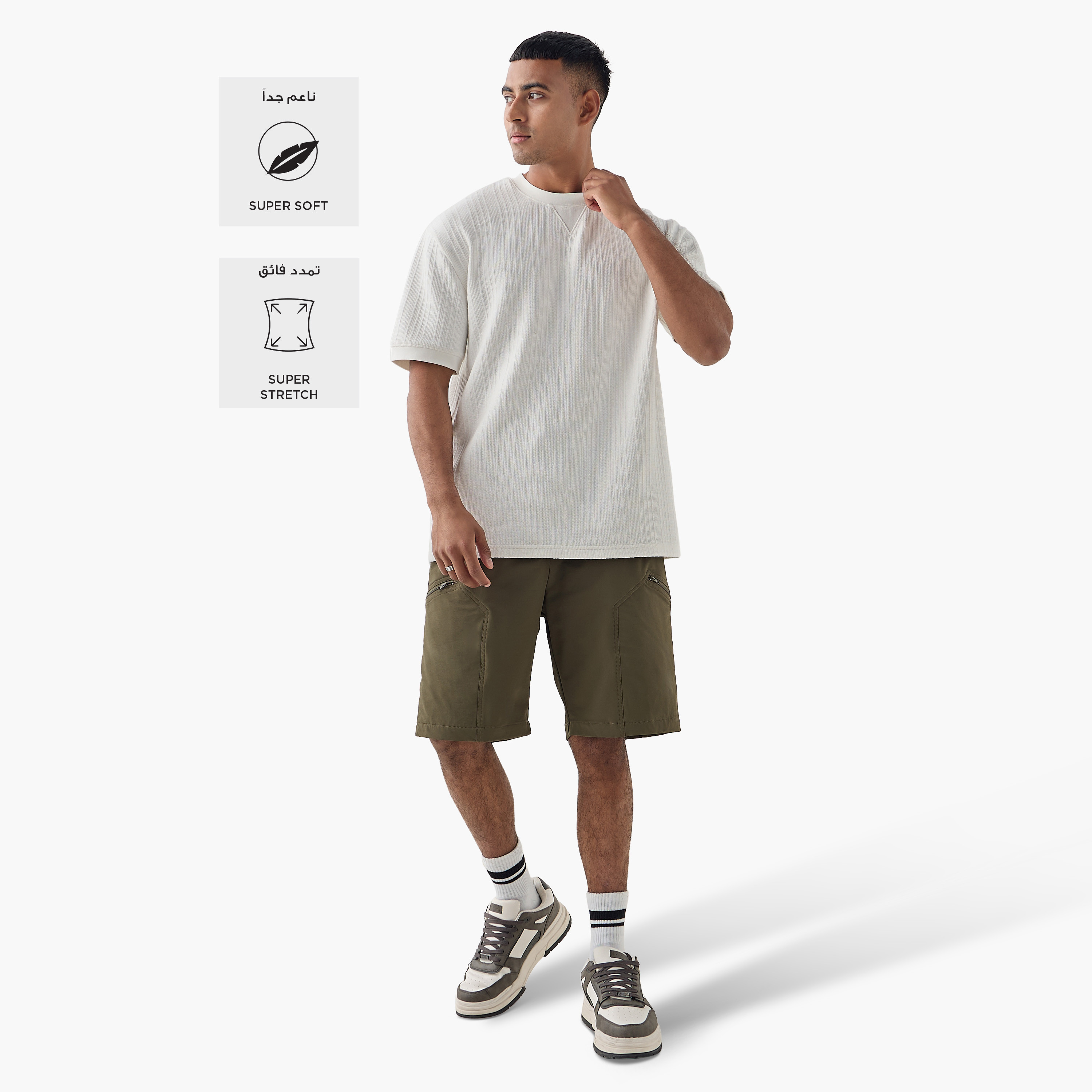 Panelled Flexi Waist Shorts with Pockets-men-clothing-bottoms-shorts-image-2