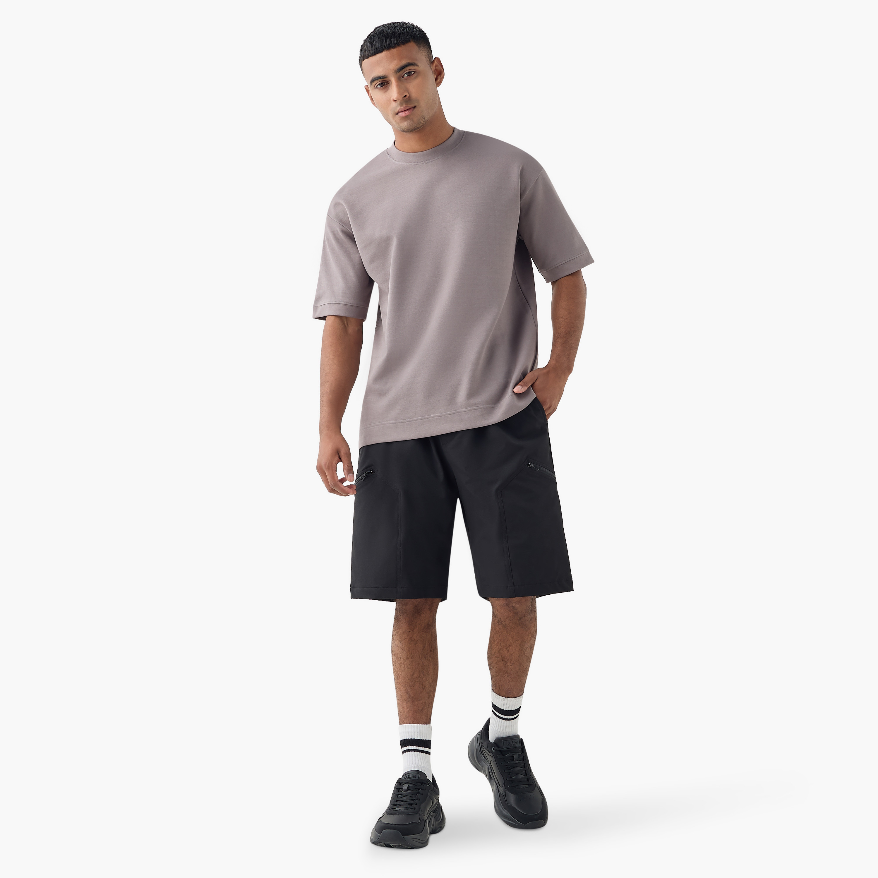 Panelled Flexi Waist Shorts with Pockets-men-clothing-bottoms-shorts-image-2