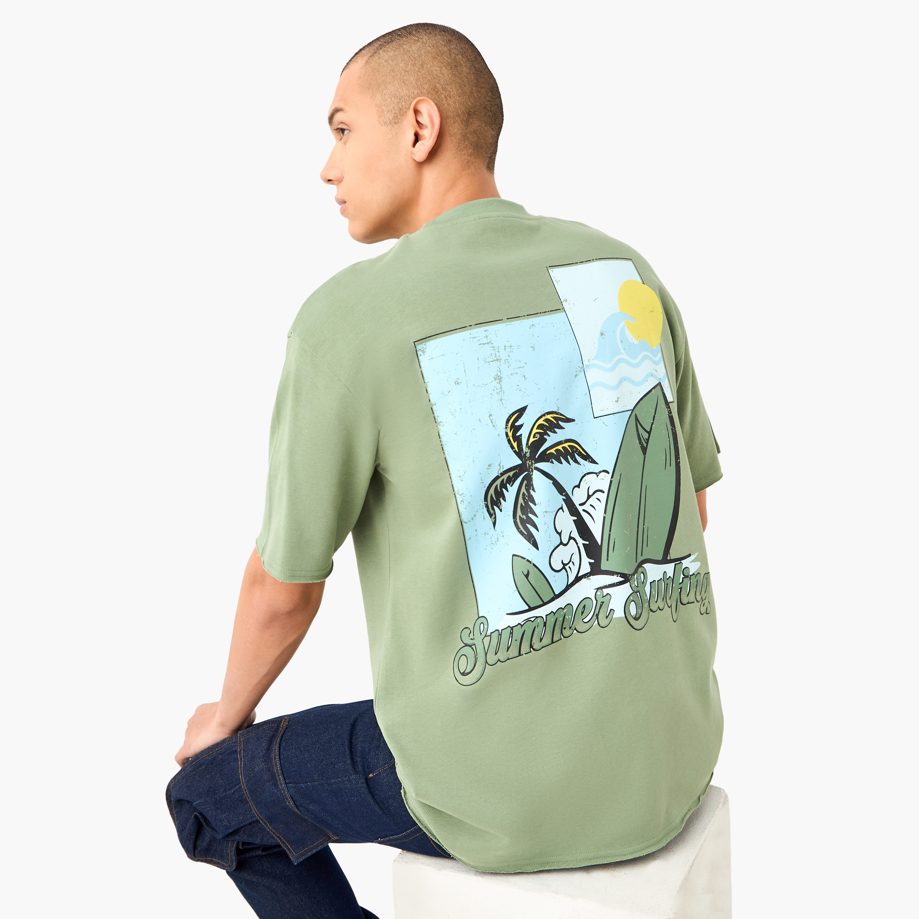 Graphic Print Boxy T-shirt with Crew Neck-men-clothing-tshirtsandpolos-tshirts-image-1