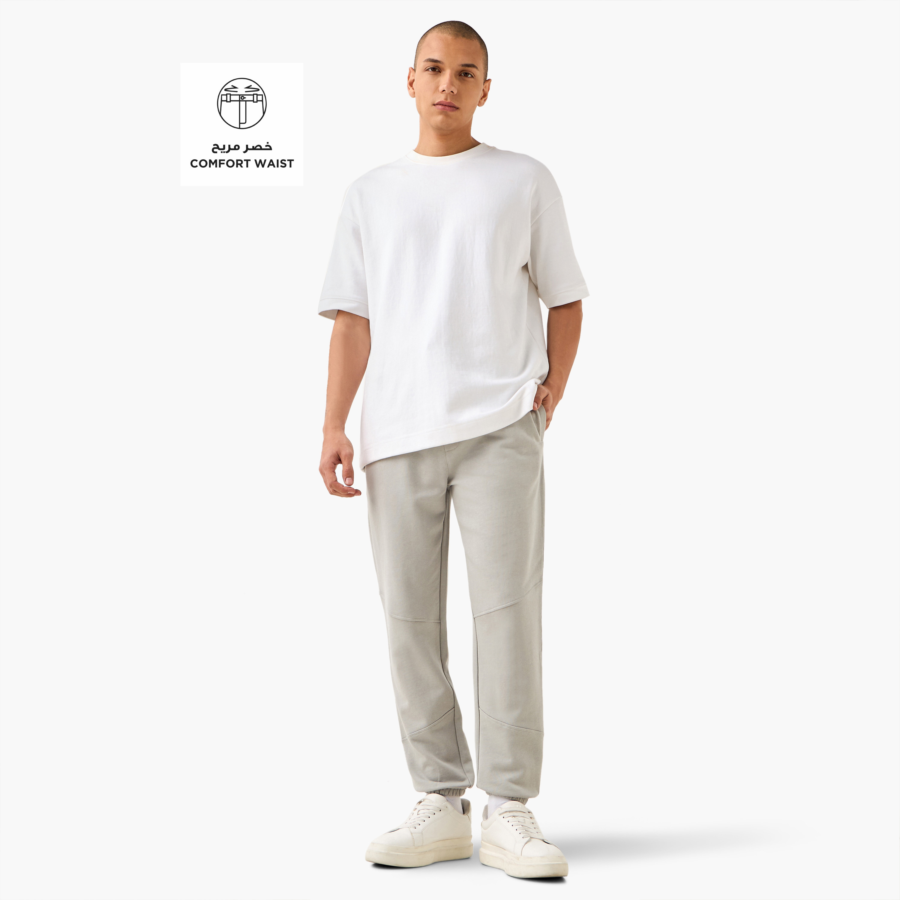 بنطلون رياضي بخصر مرن وتصميم بألواح وجيوب-men-clothing-bottoms-joggers-image-2