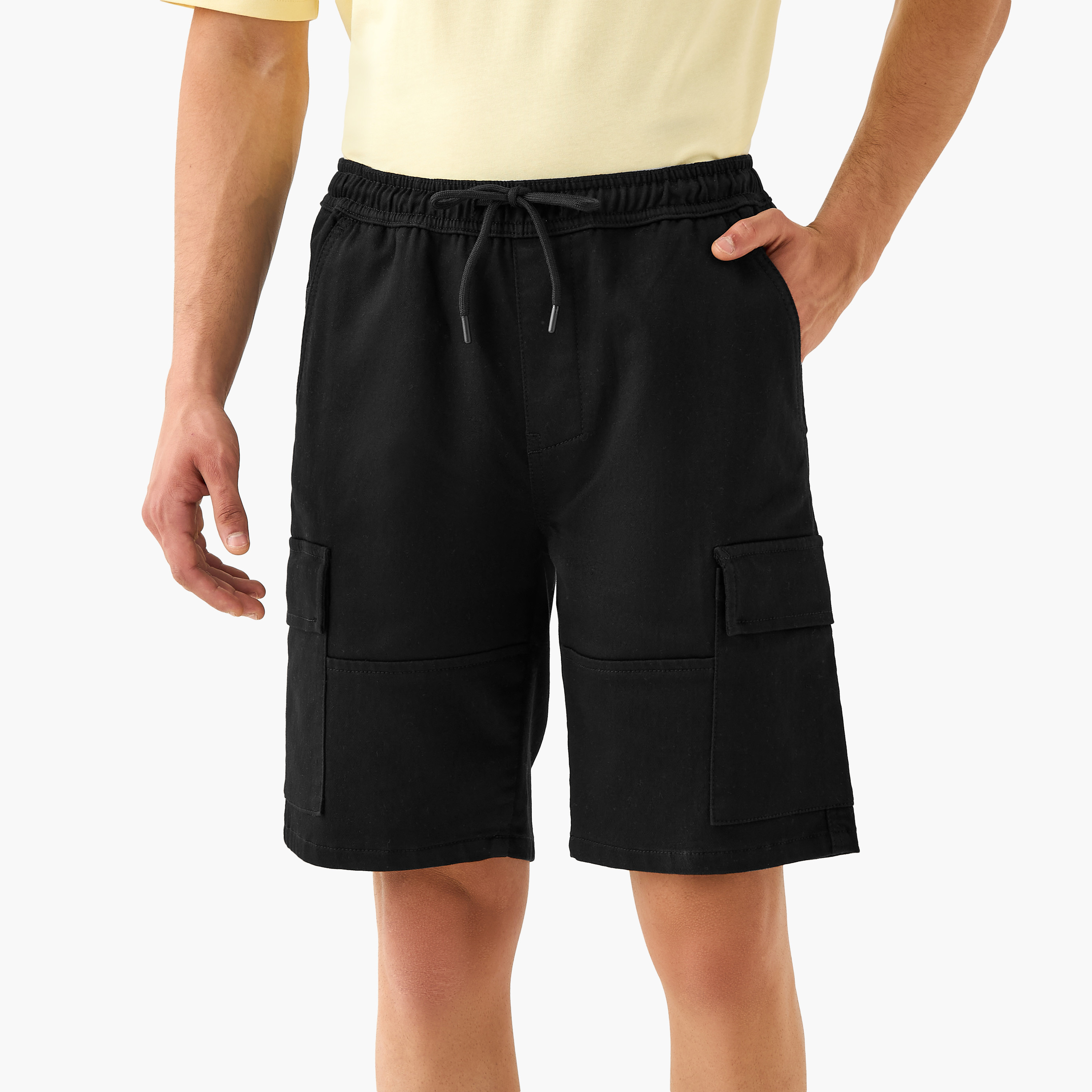 Regular Fit Flexi Waist Shorts with Pockets-men-clothing-bottoms-shorts-image-1