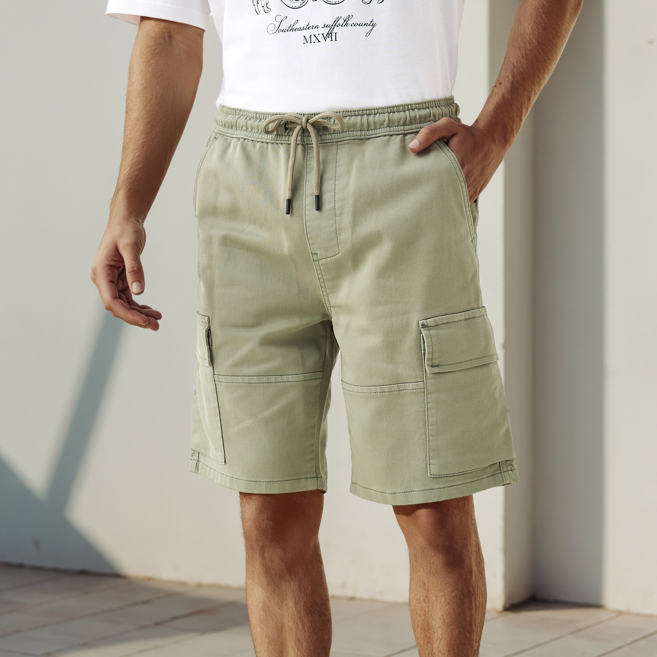 Regular Fit Flexi Waist Shorts with Pockets-men-clothing-bottoms-shorts-image-1