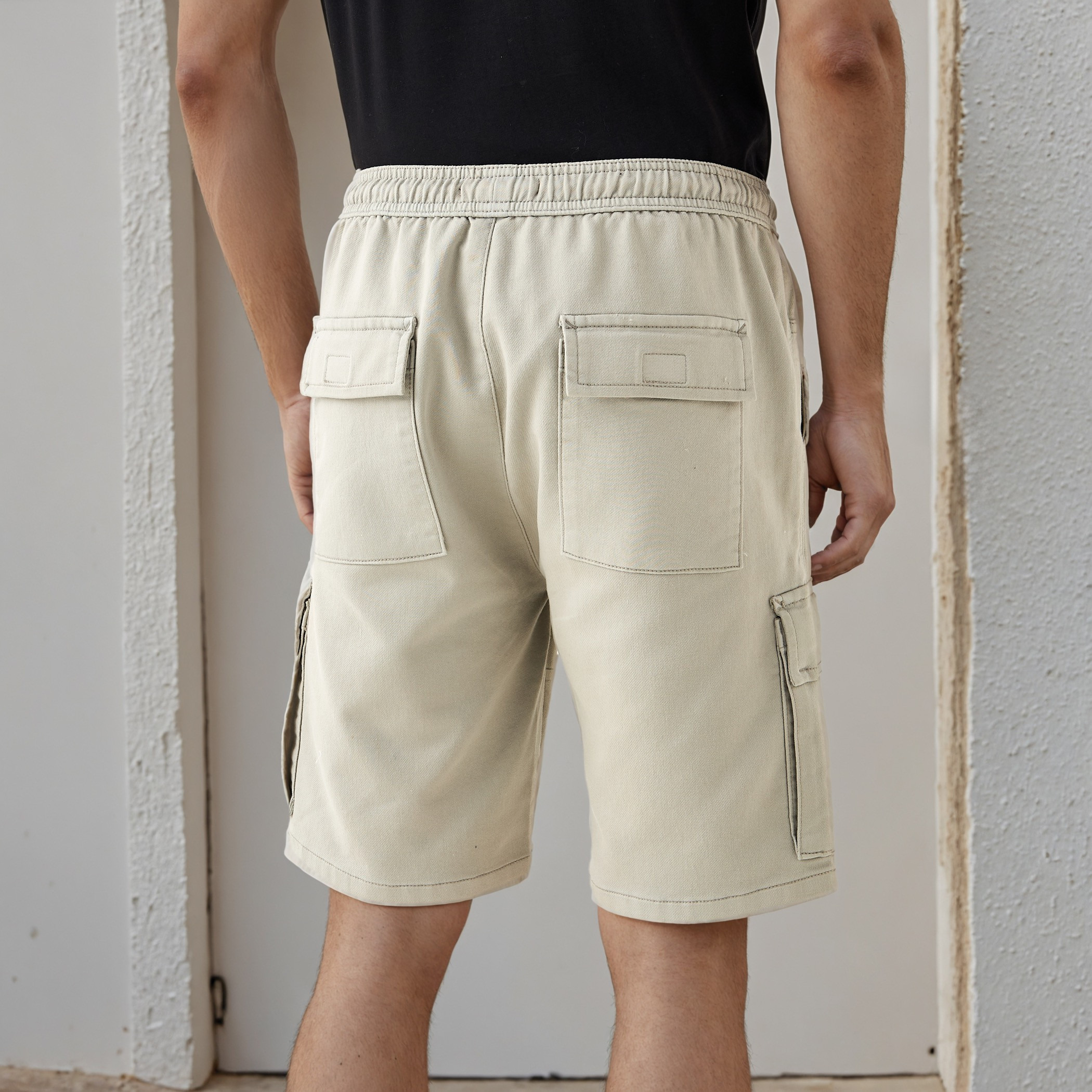 Regular Fit Flexi Waist Shorts with Pockets-men-clothing-bottoms-shorts-image-3