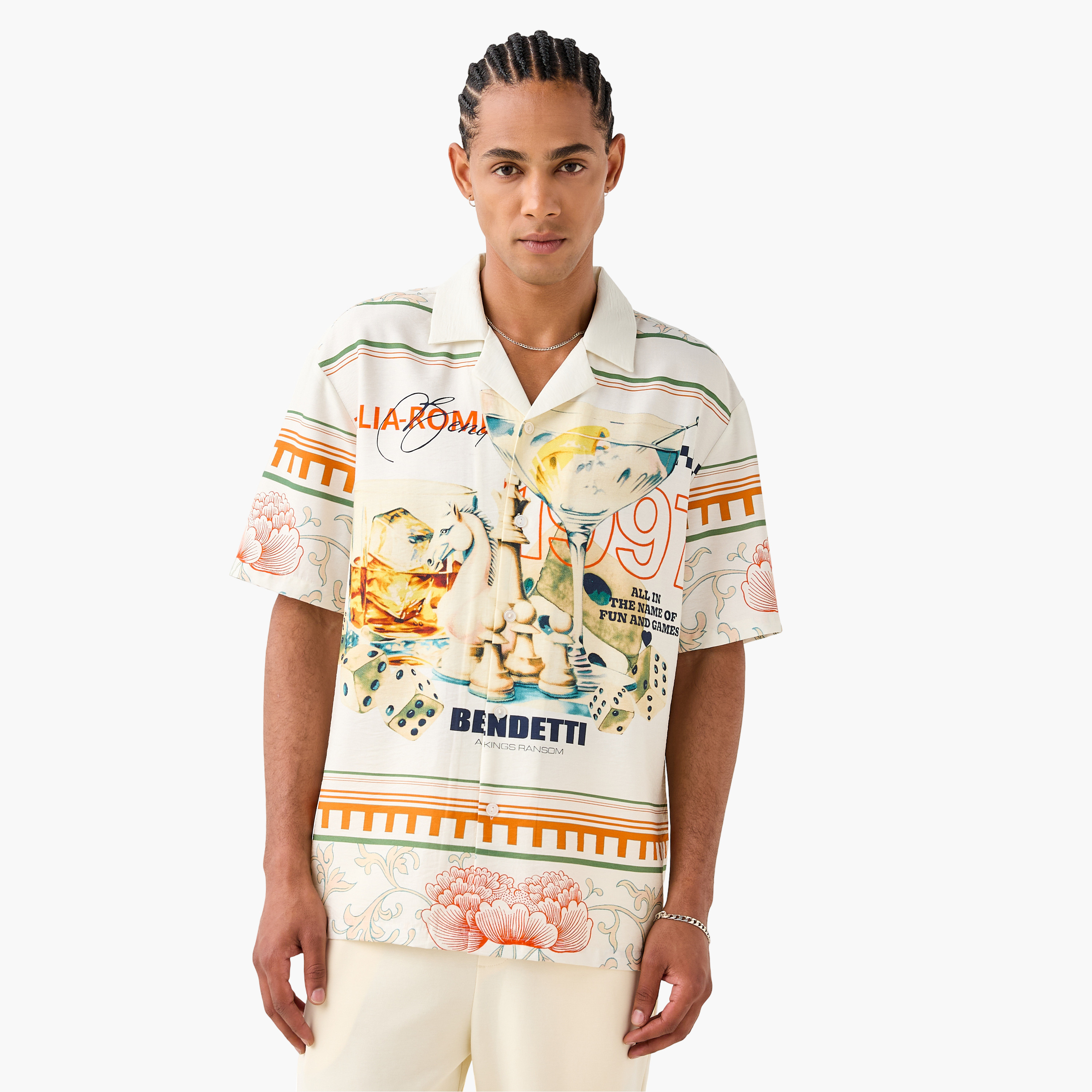 Relaxed Fit Graphic Print Shirt with Camp Collar and Short Sleeves-men-clothing-shirts-image-1